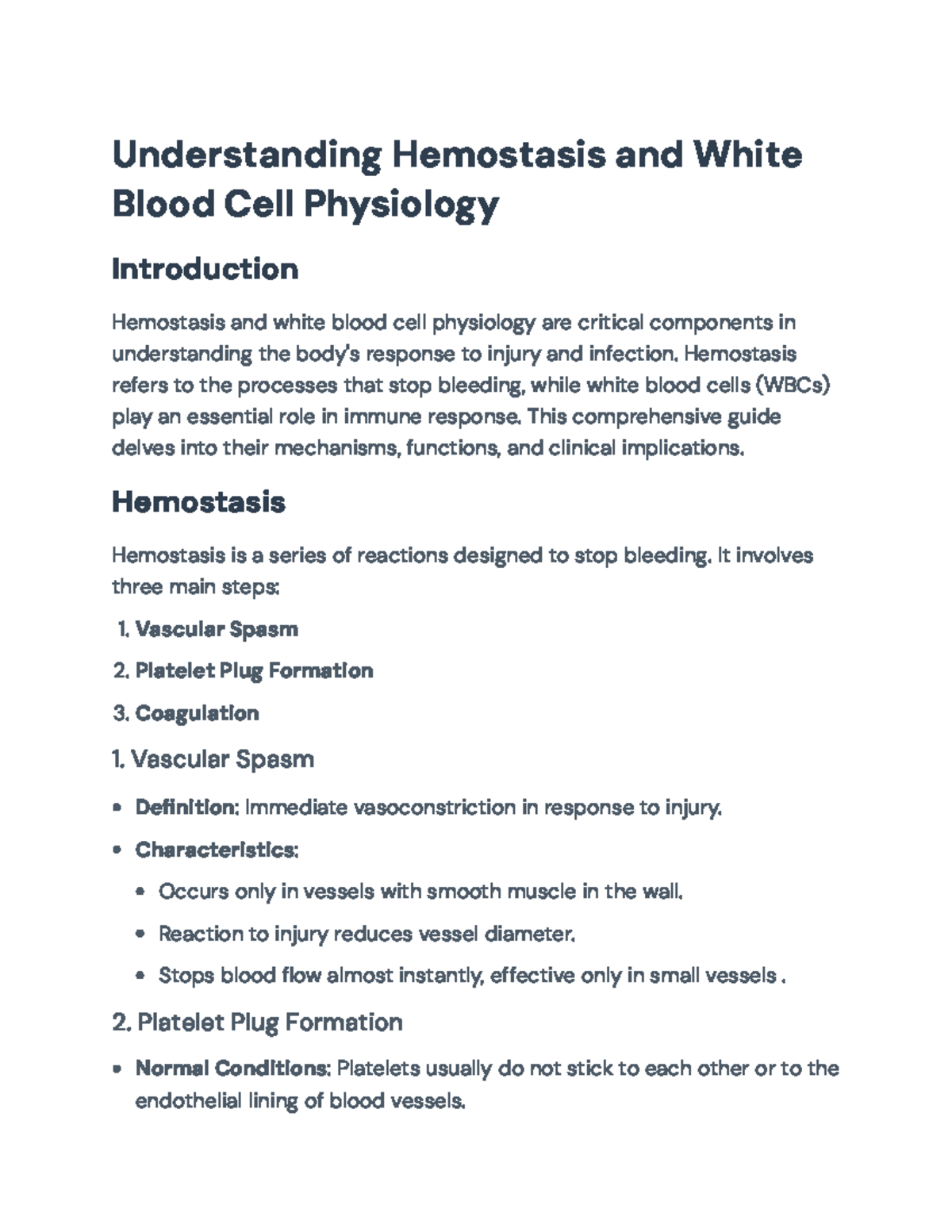 Understanding Hemostasis and White Blood Cell Physiology: A Guide ...