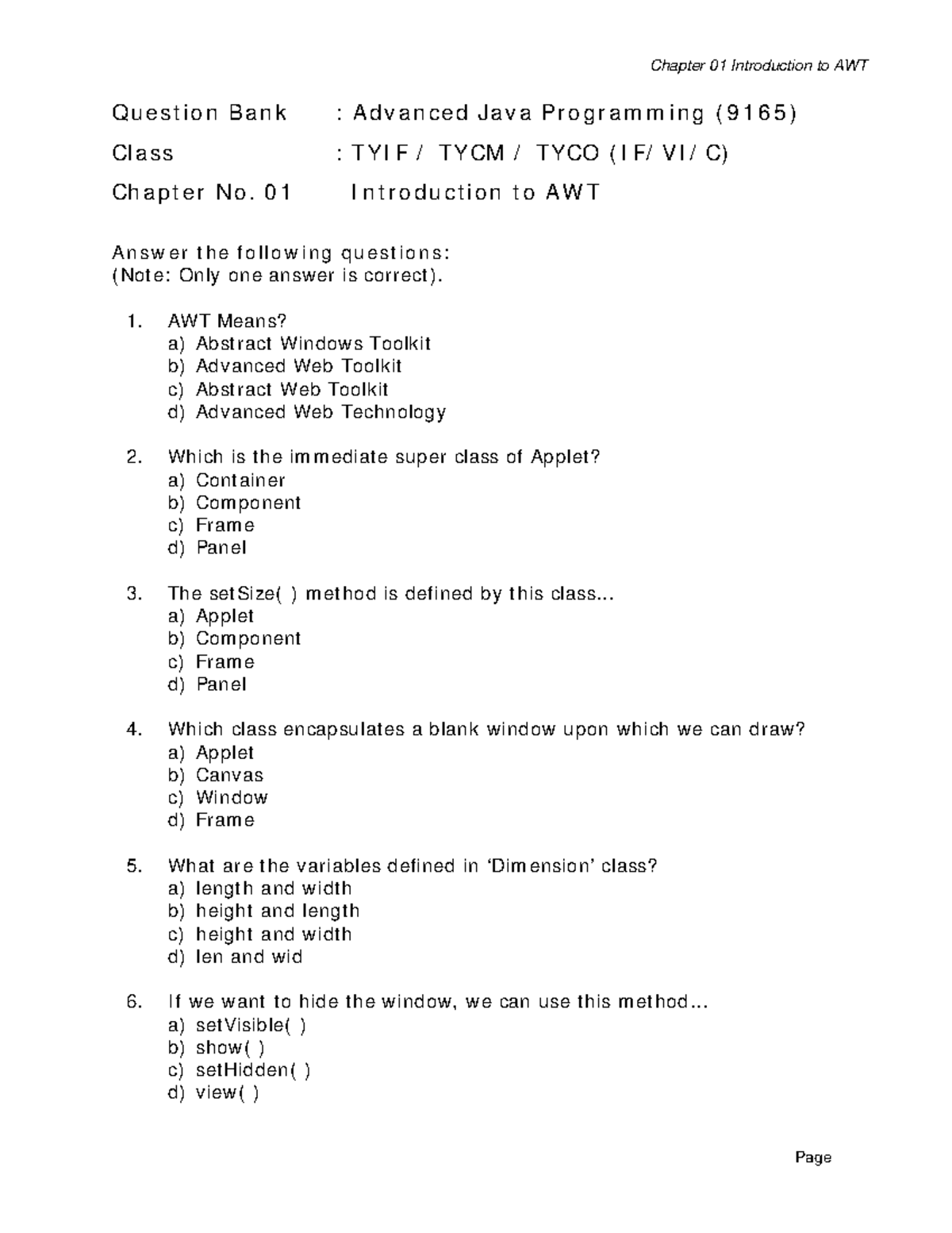 Mcq ajp set1 - mcq - Question Bank : Advanced Java Programming (9165 ...