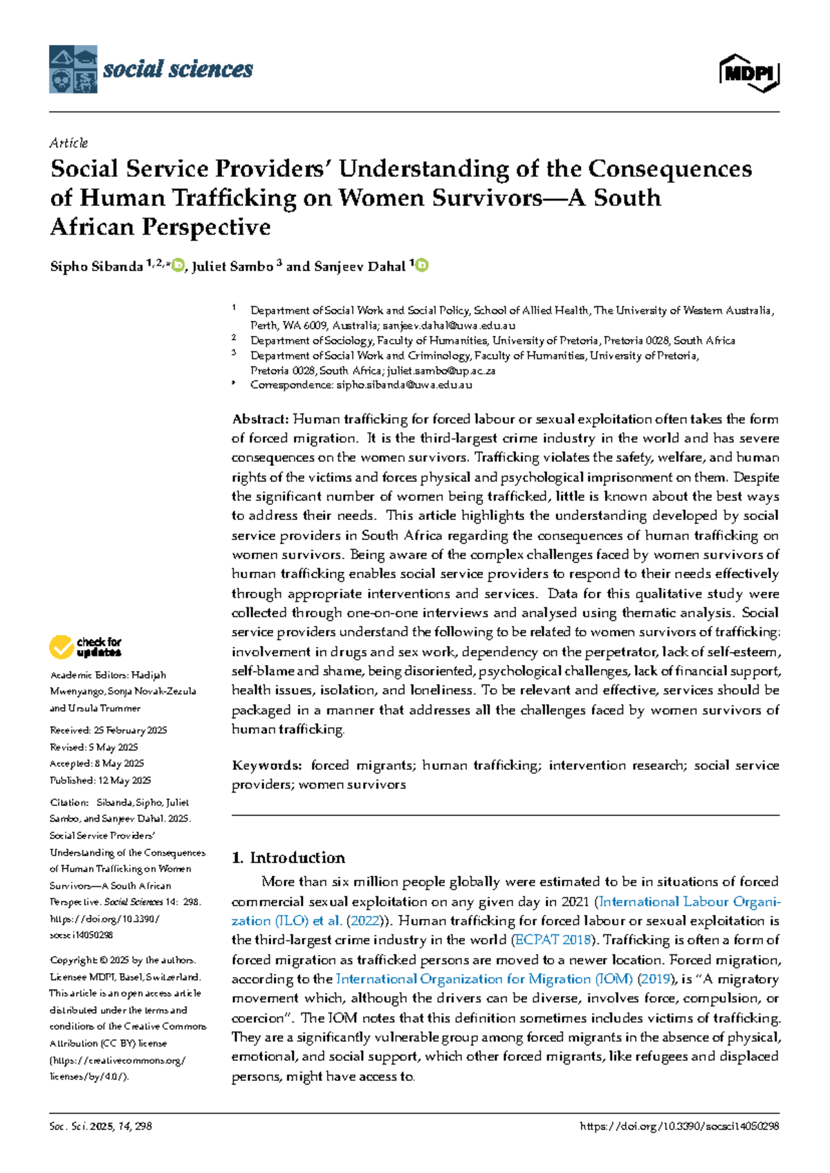 Social Work Perspectives on Human Trafficking Consequences for Women in ...