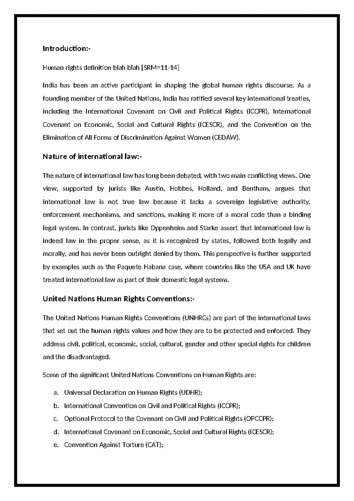 INTL 101: Overview of International Enforcement of Human Rights - Studocu
