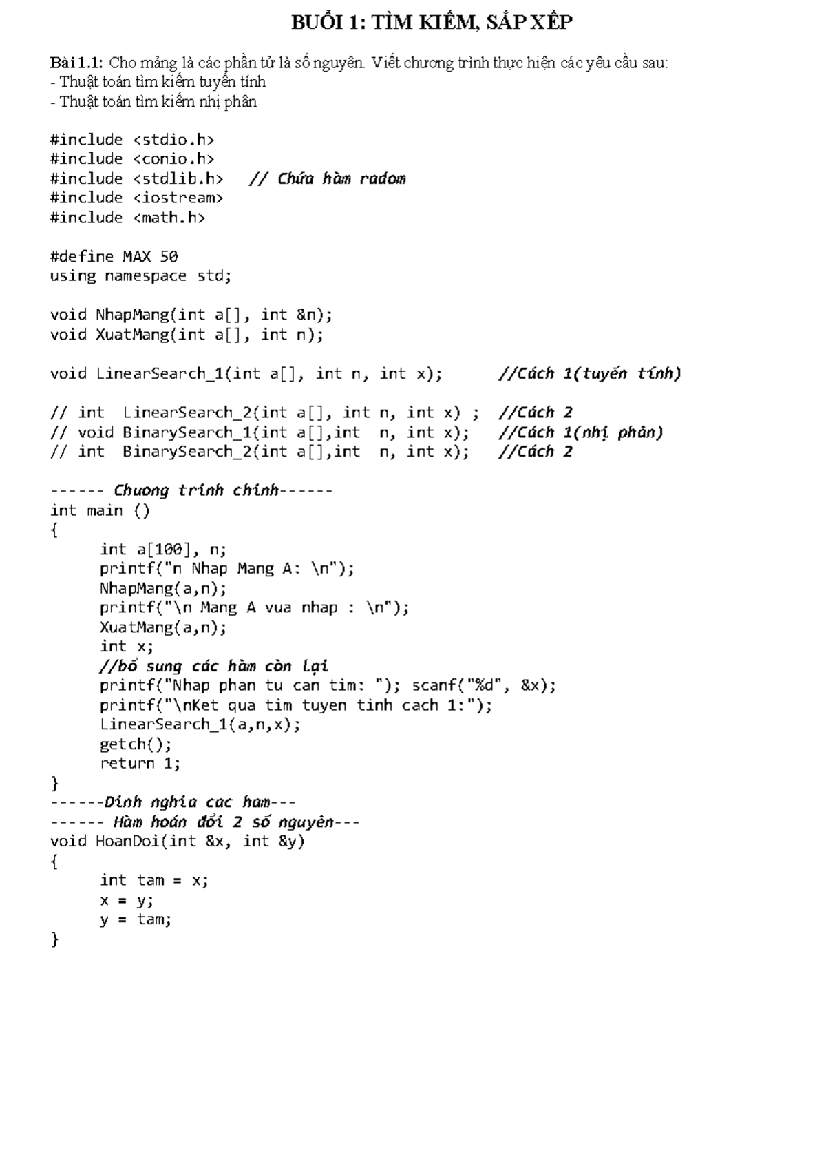 Học lập trình C++ - BT1: Tìm kiếm và Sắp xếp ứng dụng - Studocu