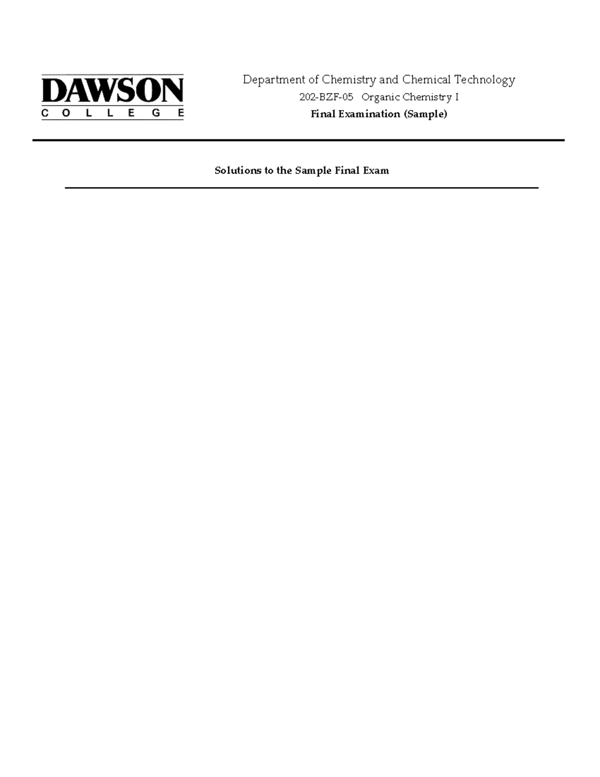 BZF 202 - Organic Chemistry I Final Exam Sample Solutions - Studocu