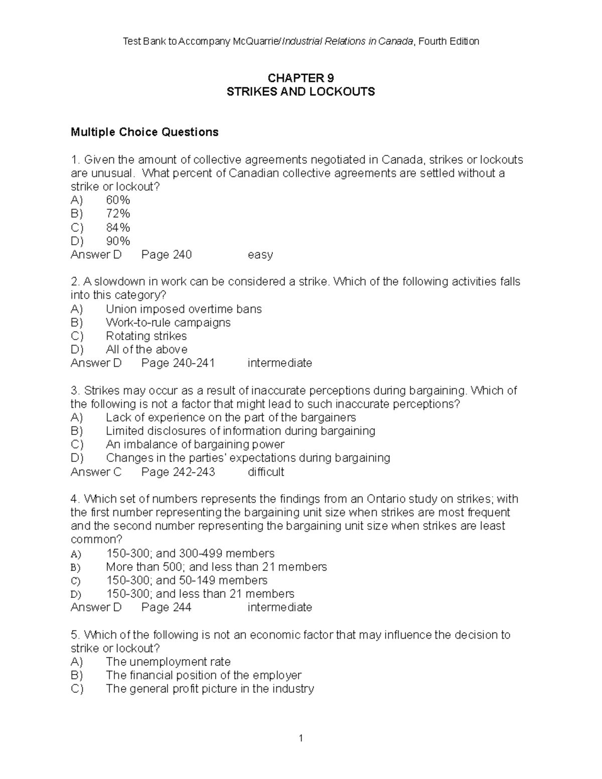 Tb09 - Practice Paper on Strikes and Lockouts Exam Preparation - Studocu