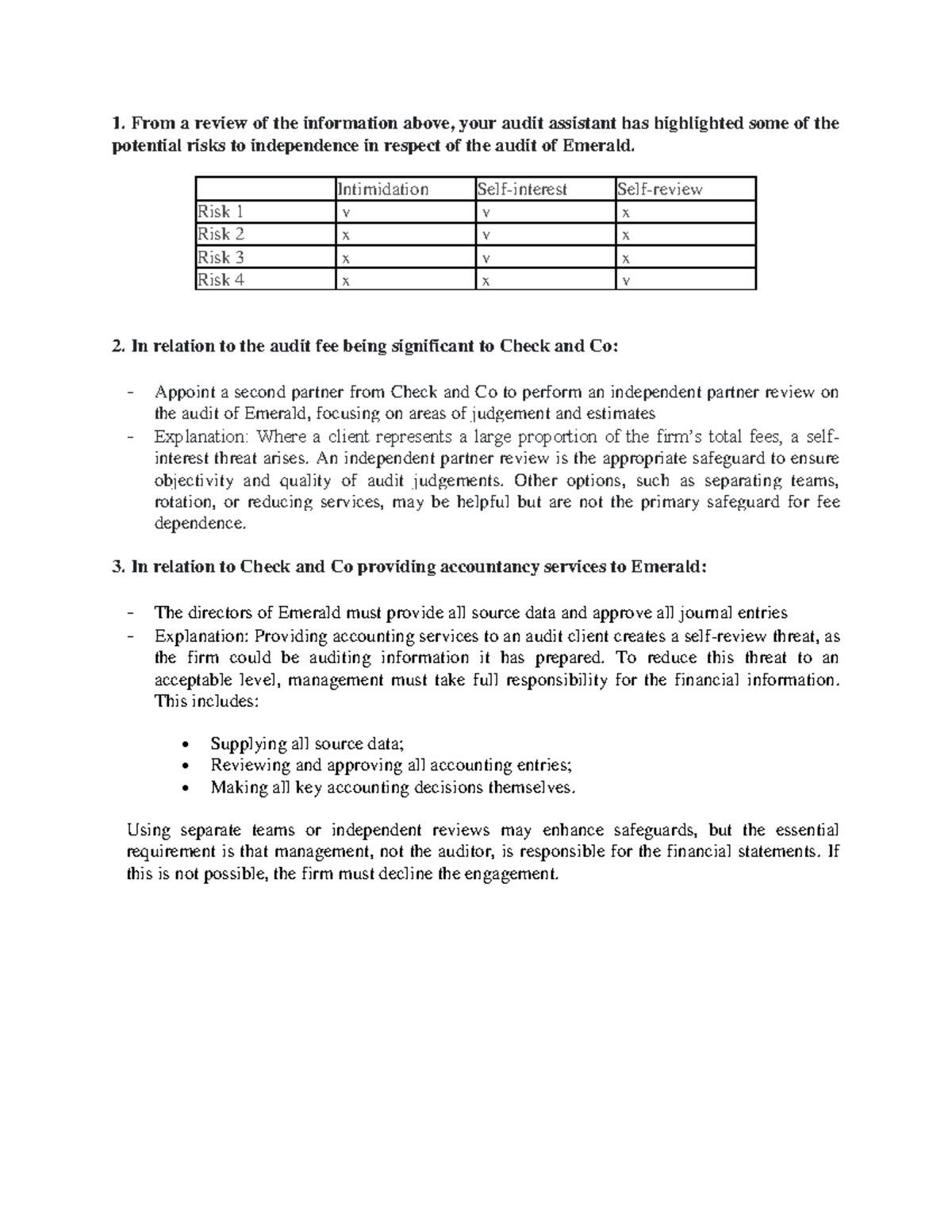 Audit Independence Risks: Analysis & Safeguards (ACCT 101) - Studocu