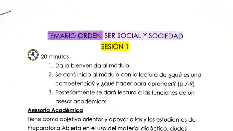 TEMARIO ORDEN: SER SOCIAL Y SOCIEDAD SESIÓN 1-4 - Studocu