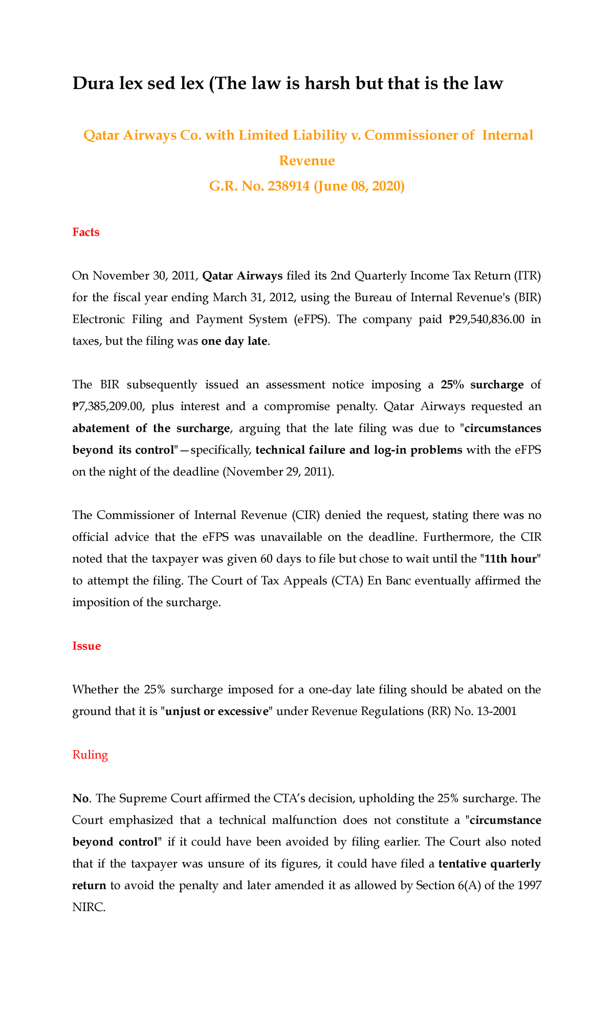 Statutory Construction Cases: Dura Lex Sed Lex Analysis (Law 101) - Studocu