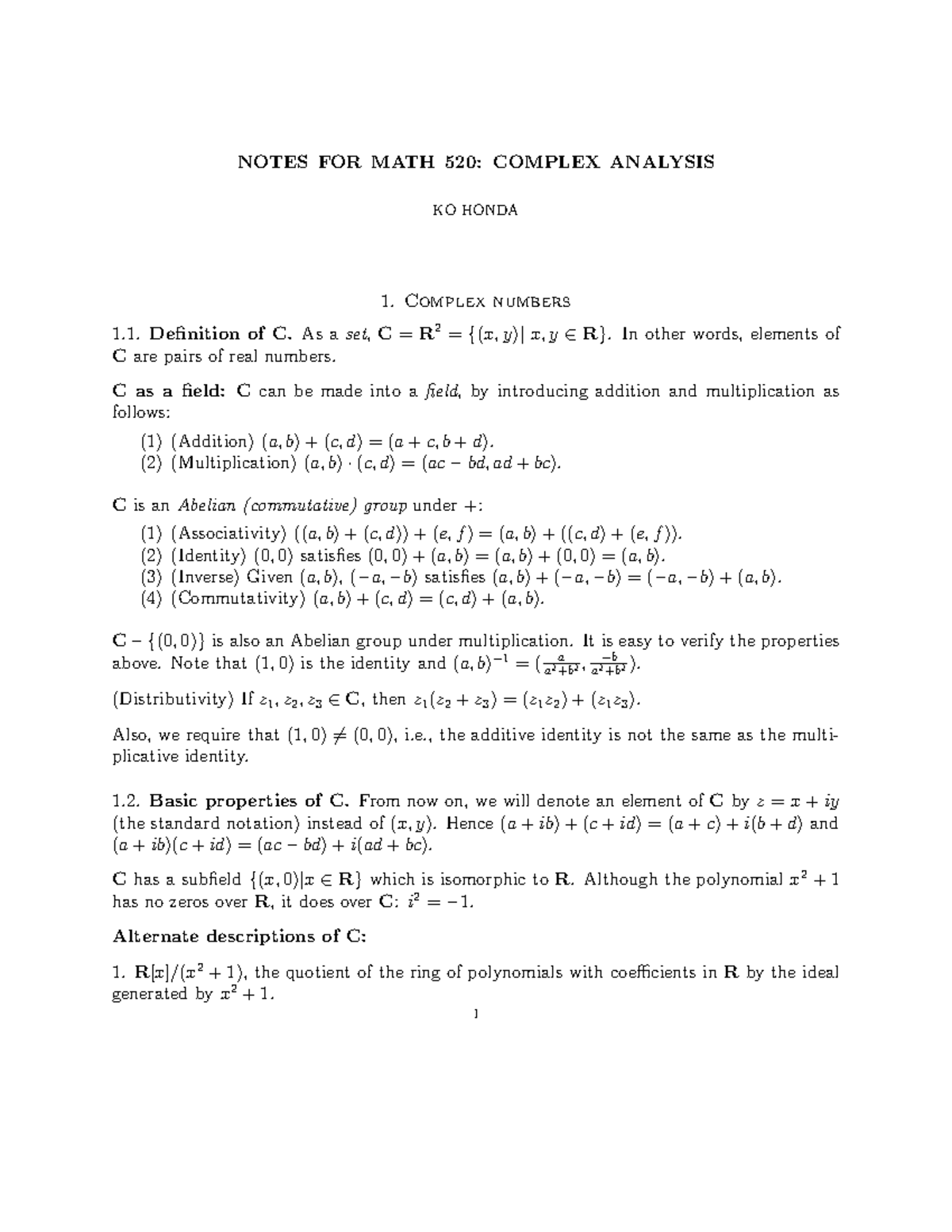 Math 520 Lecture Notes: Complex Analysis Overview - Studocu