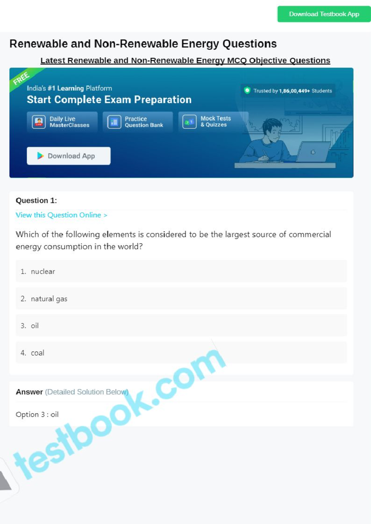 MCQ Quiz on Renewable & Non-Renewable Energy (Course Code: RNE101 ...