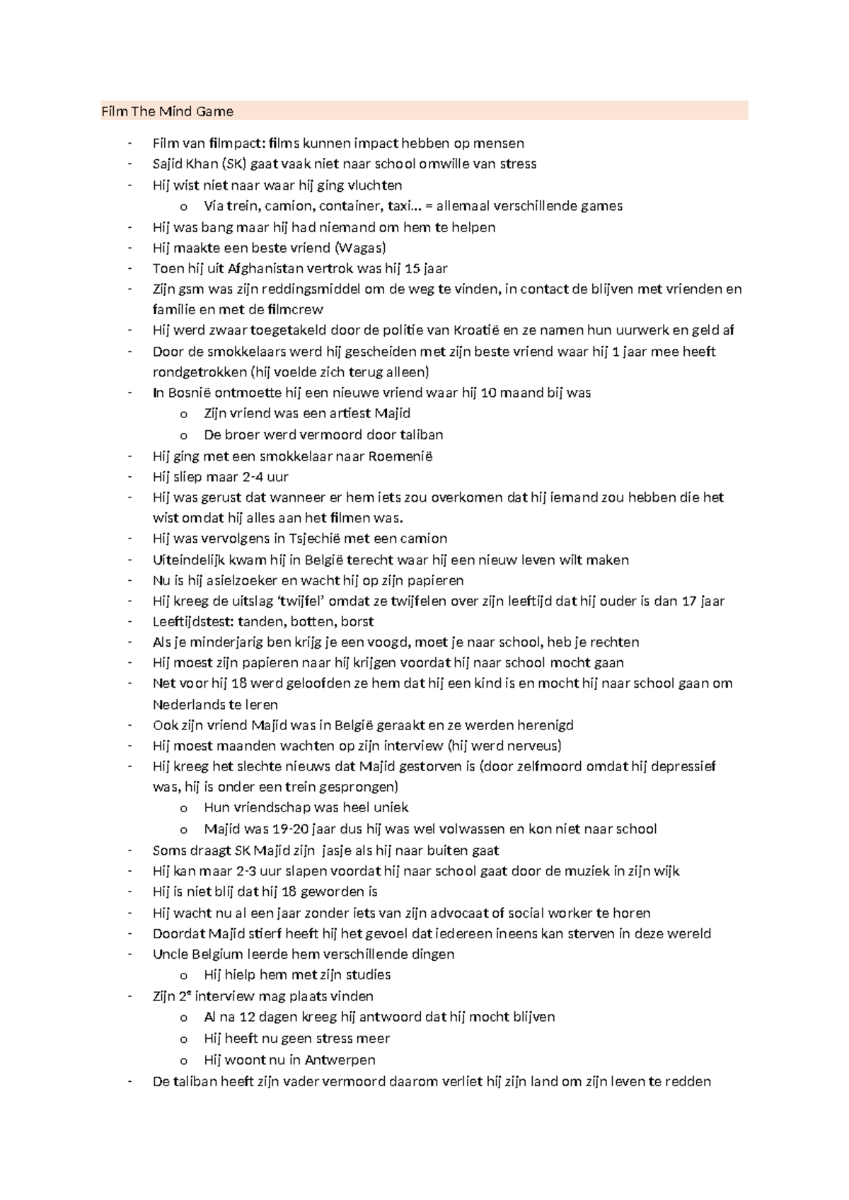 Film The Mind Game - Samenvatting van Interculturele Pedagogiek - Document Preview