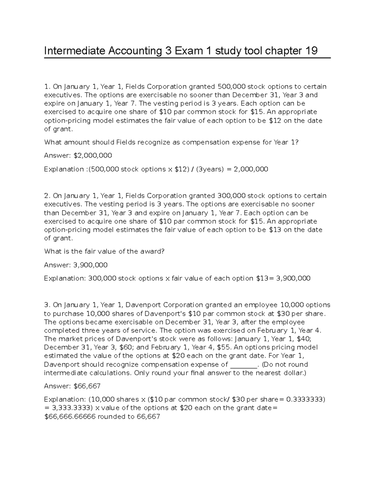 Intermediate Accounting 3 Exam 1 Study Tool for Chapter 19 Analysis ...