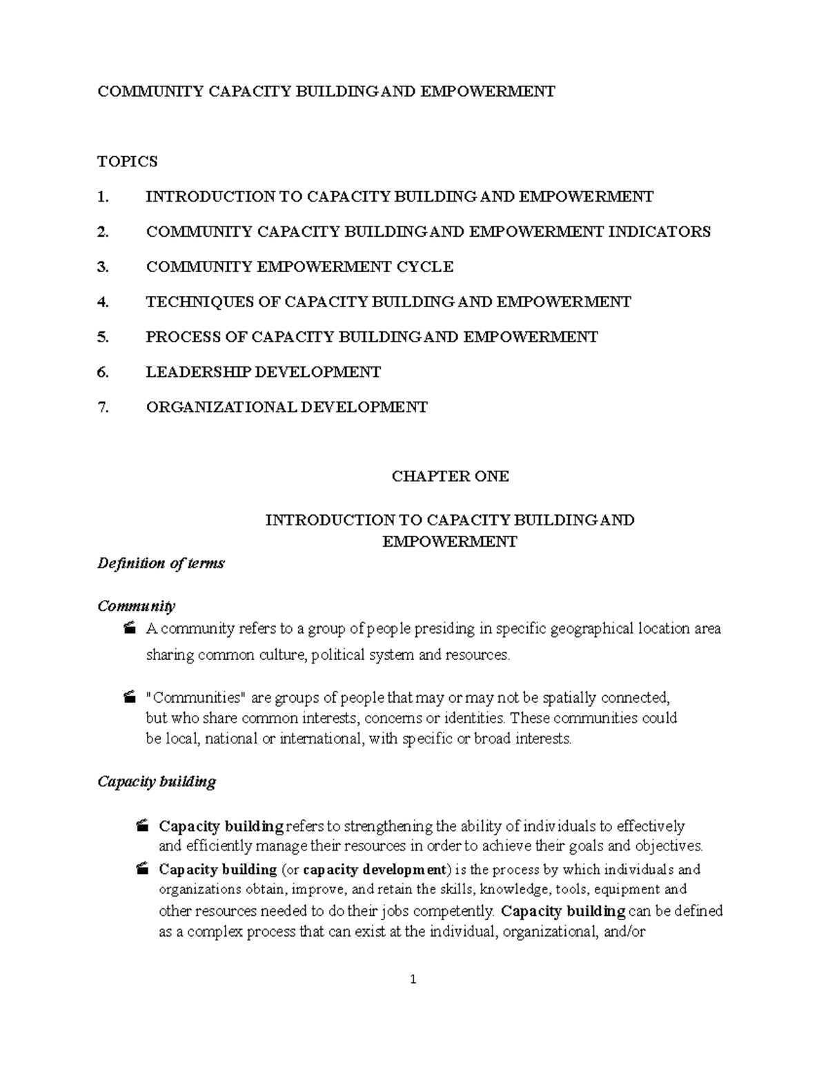 ICS 7410 Community Capacity Building & Empowerment Notes - Module 1 ...