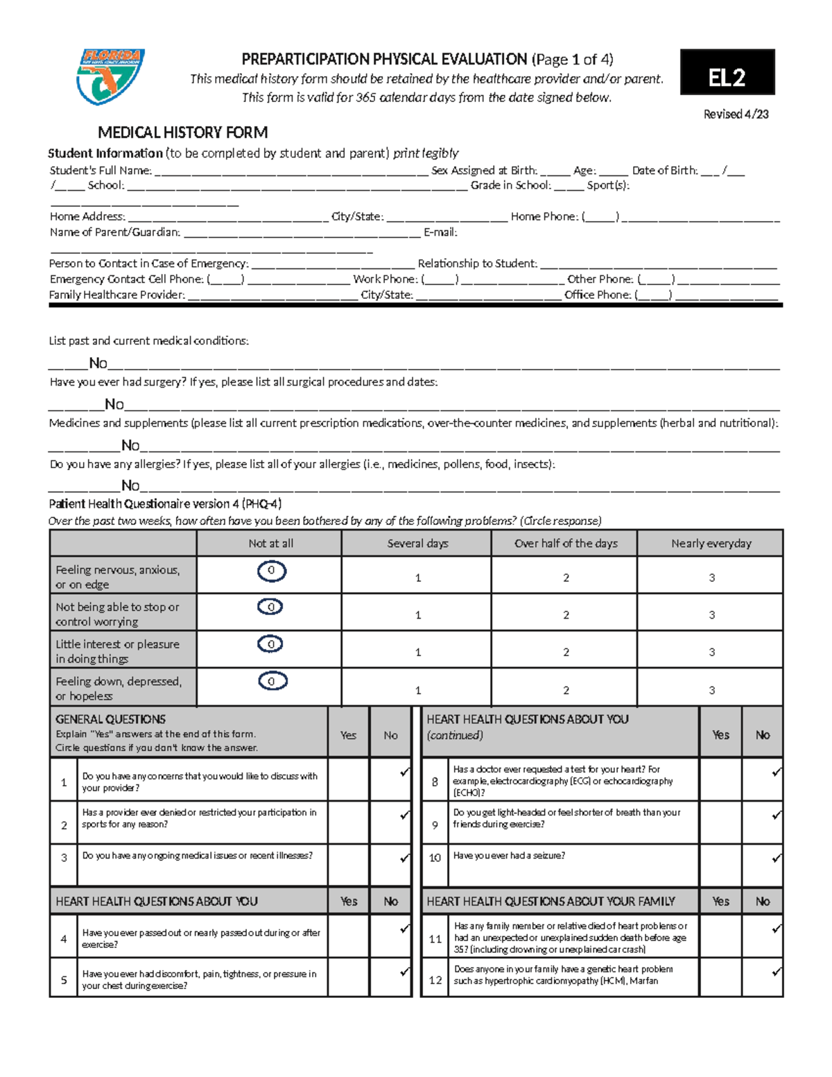 EL2 Medical History & Eligibility Form for Student-Athletes - Studocu