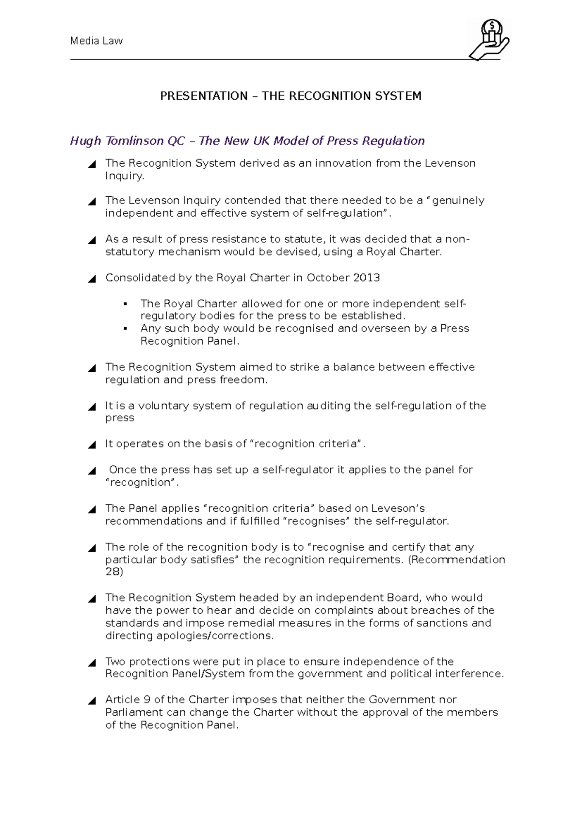 Media Law Presentation Notes - Media Law - Studocu
