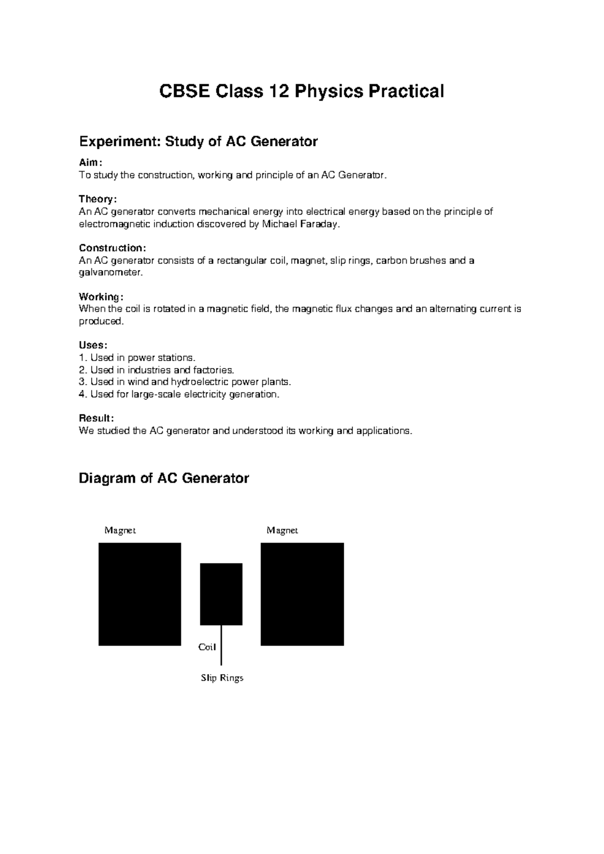 CBSE Class 12 Physics Practical: AC Generator Study Guide - Studocu