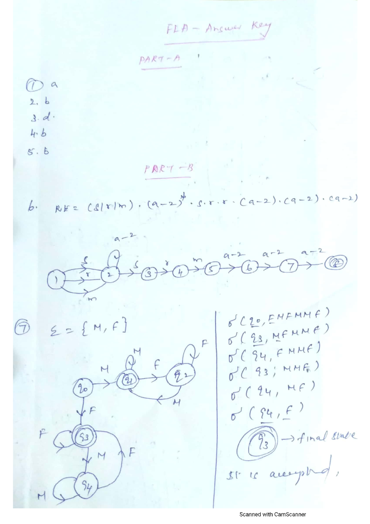 FLA Answer Key for DA 2 to 6 and Transition Table Details - Studocu