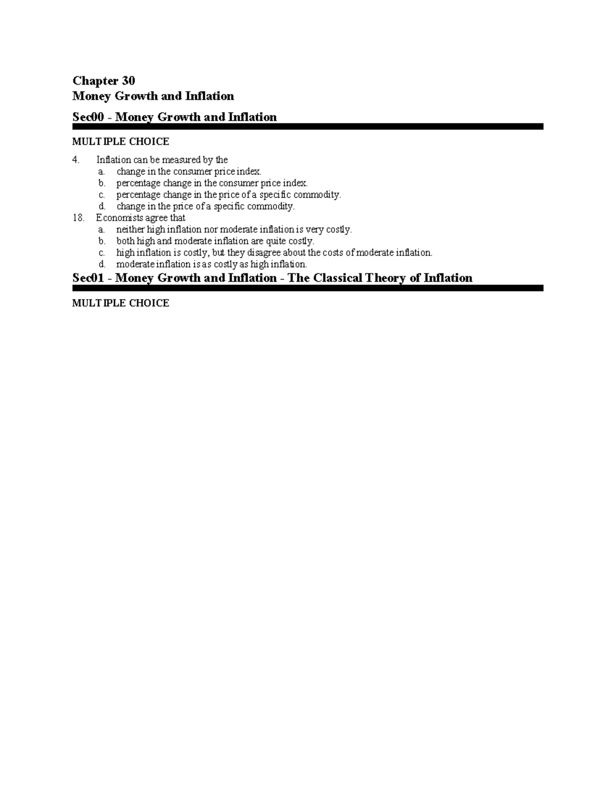 Multiple choice ch.7 - 1. Money Growth and Inflation - Chapter 30 Money ...