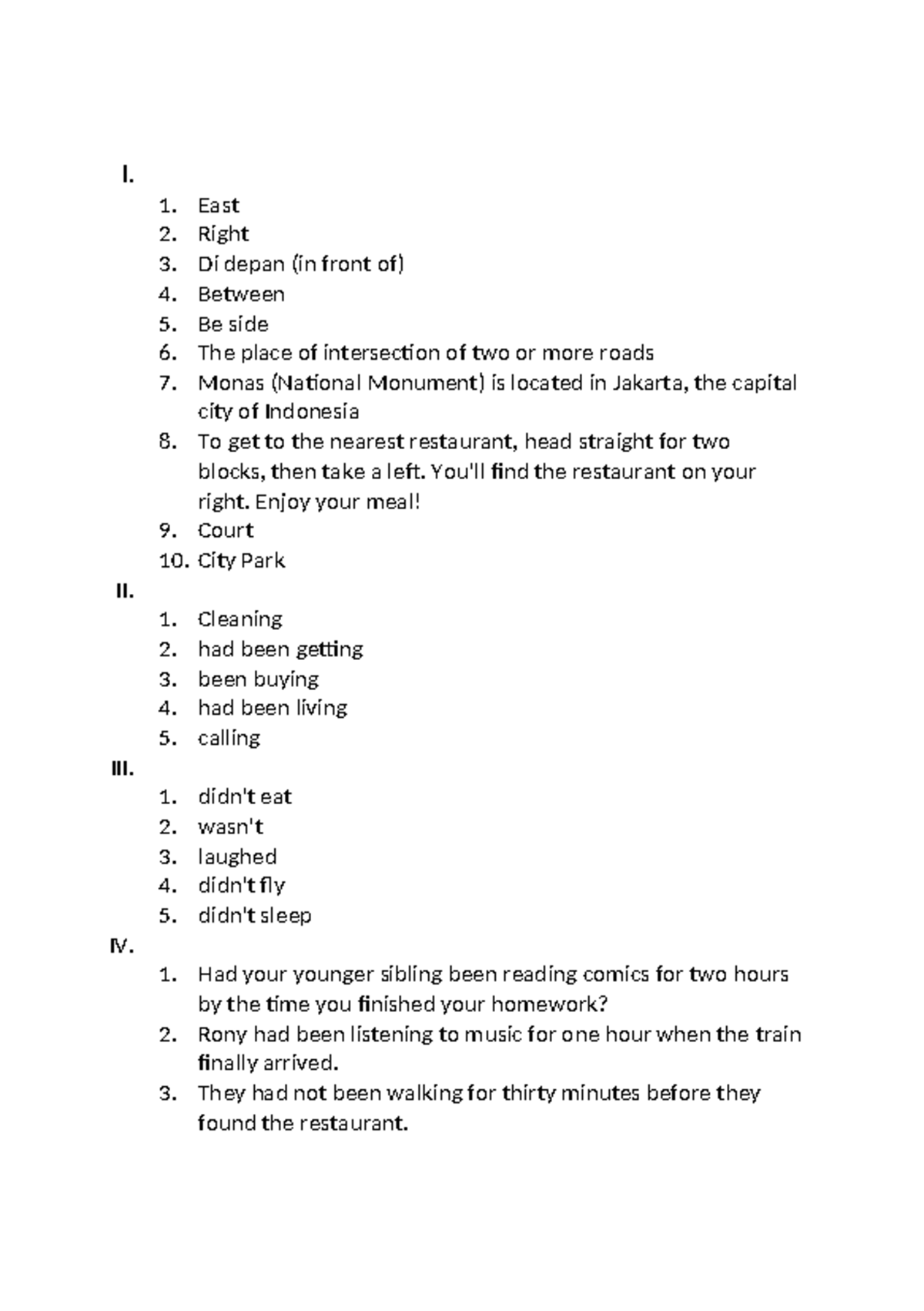 UAS - Directions and Past Perfect Tense Exercises - Studocu