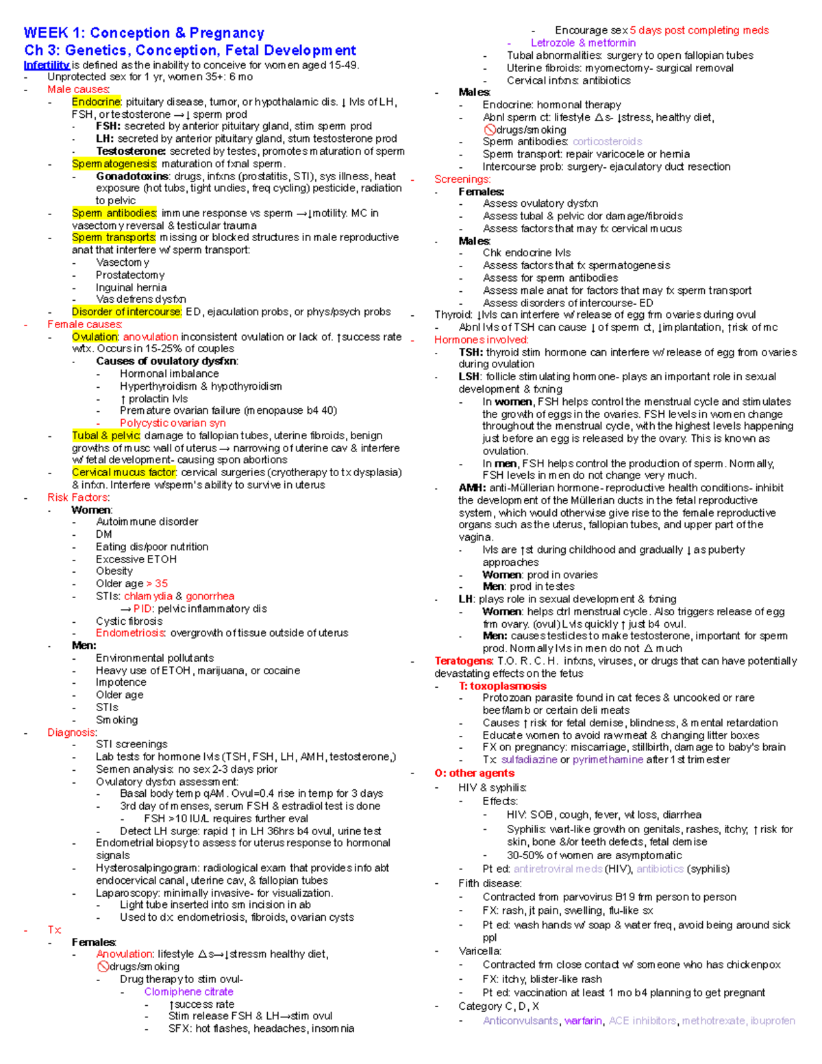 BIO 101: Week 1 Lecture Notes on Conception & Pregnancy - Studocu