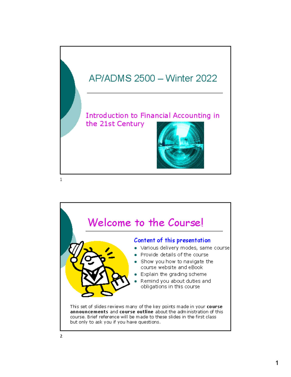Class 1 Introduction to the course - Winter 2022 - AP/ADMS 2500 ...