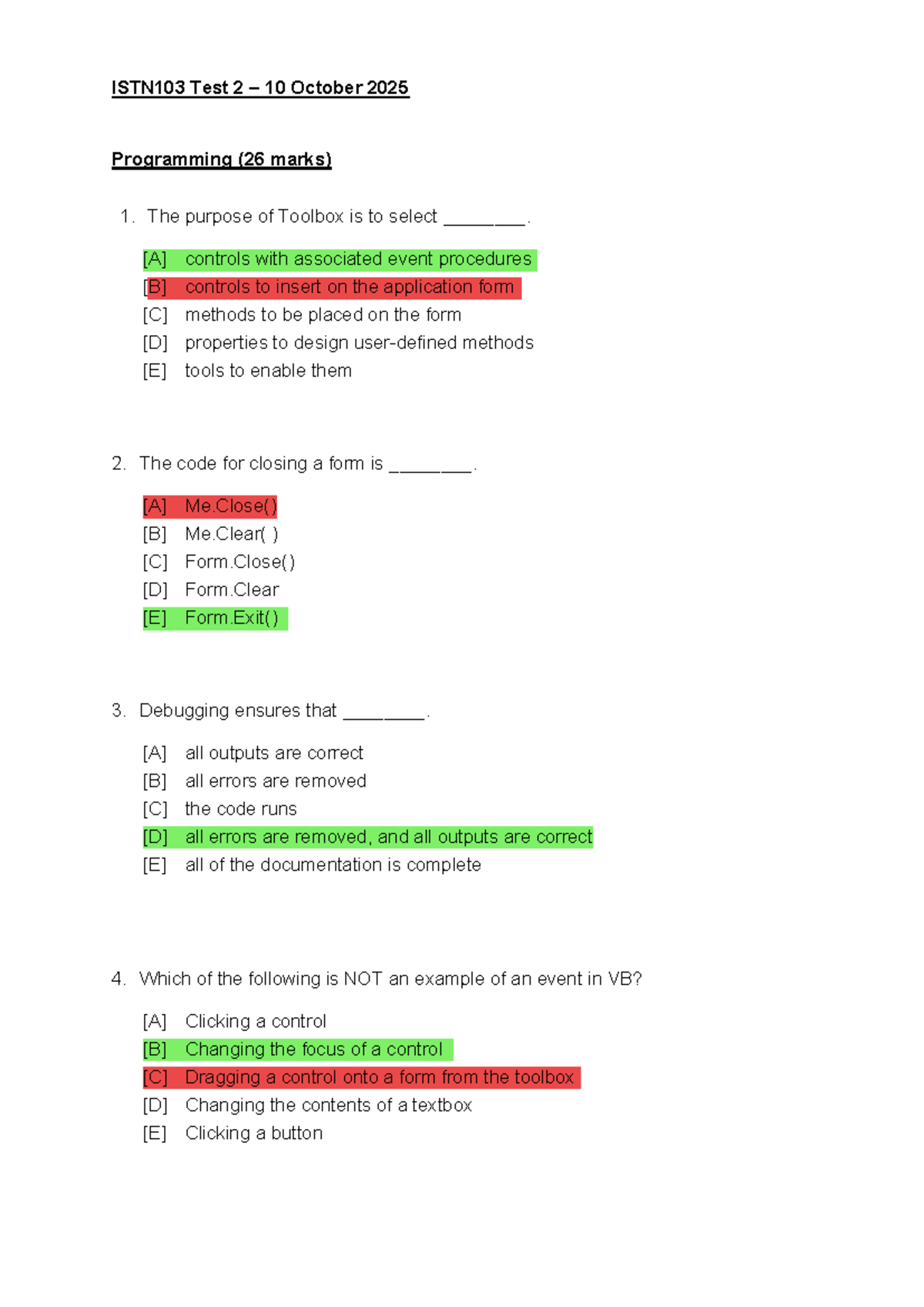 ISTN103 Test 2 2025 - Programming Concepts and AI Applications - Studocu