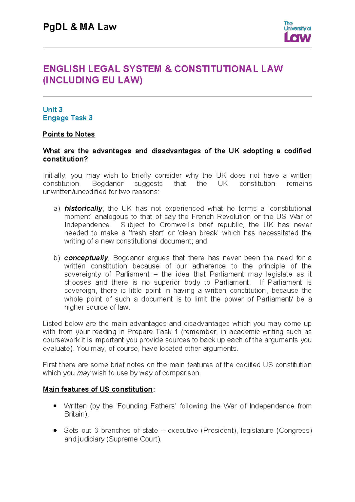 PgDL MA Law: Advantages & Disadvantages of a Codified Constitution ...