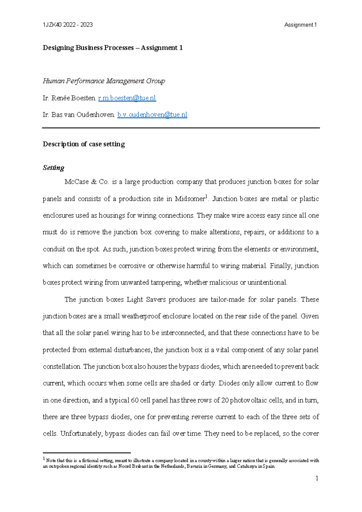 1JZK40 2024 Business Processes Design - Assignment 1 Report - Studeersnel