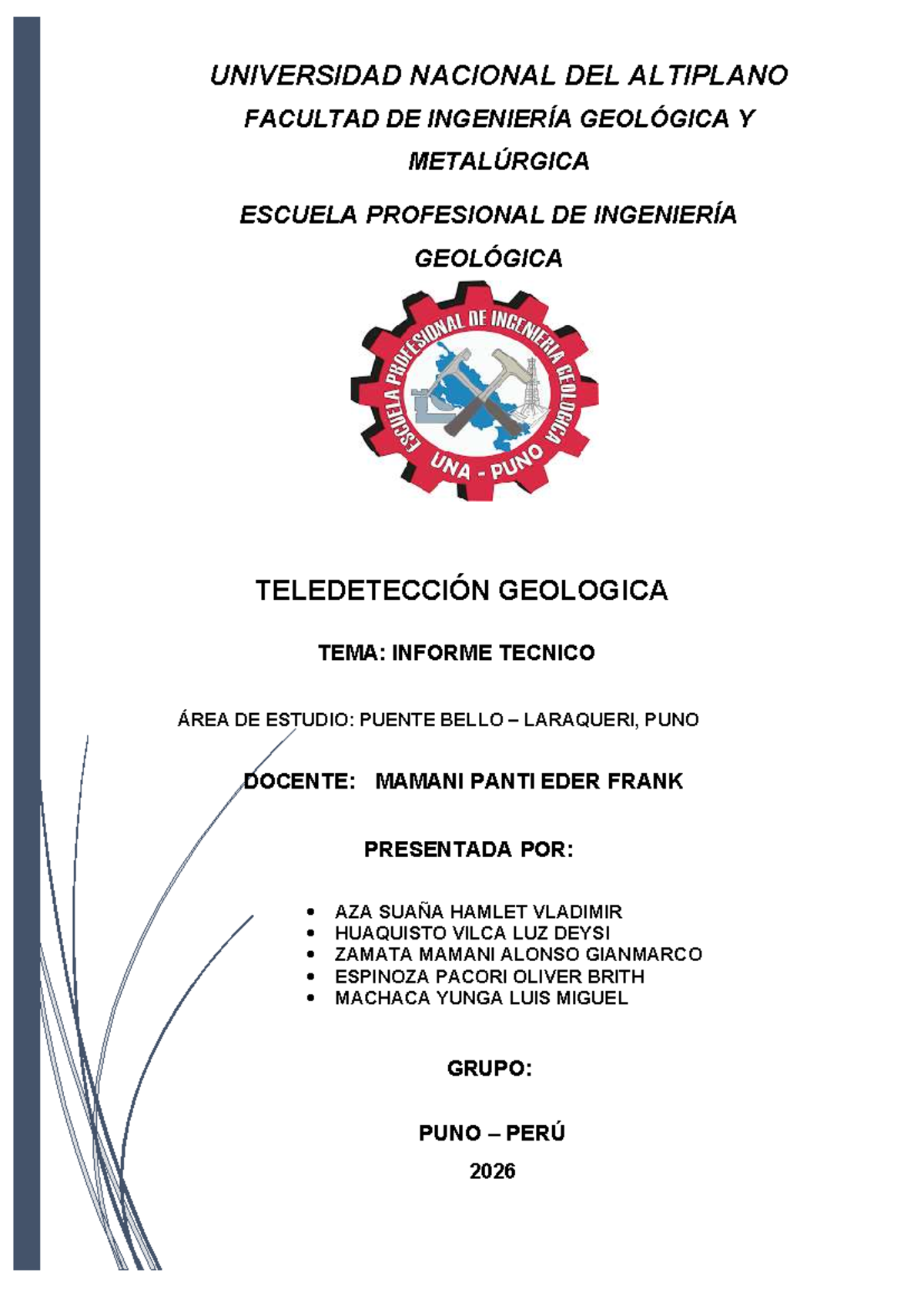 Informe Técnico de Teledetección: Área Puente Bello, Puno 2026 - Document Preview
