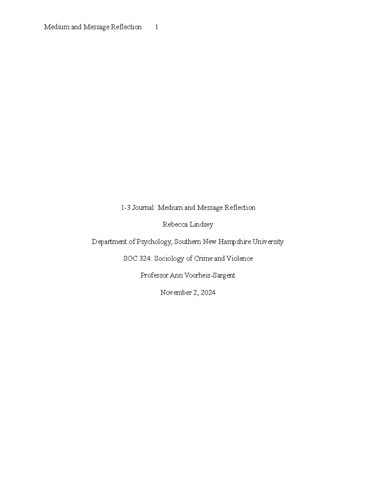 SOC 324: Medium and Message Reflection Journal 1 - Studocu