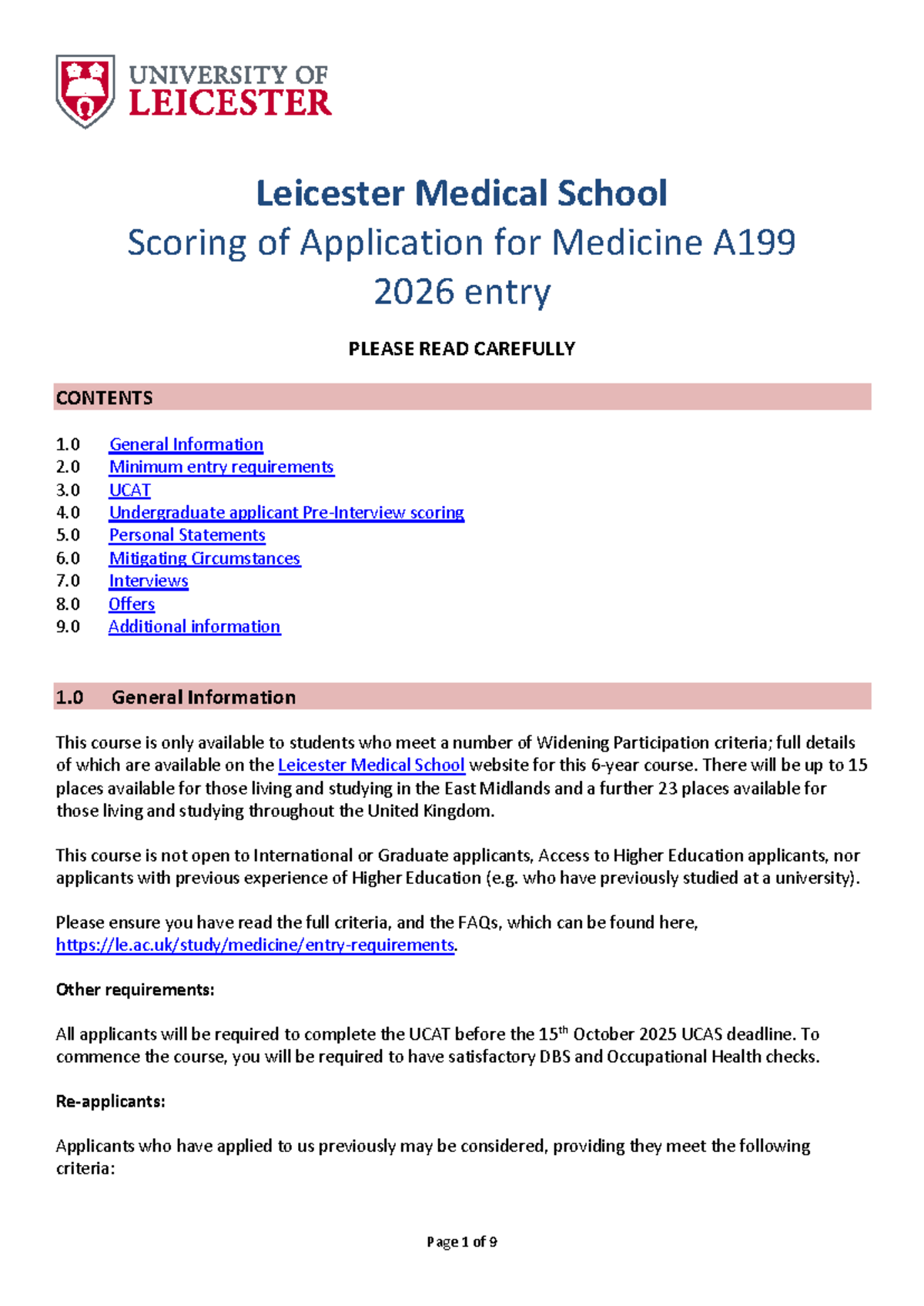 A199 2026 Entry: Leicester Medical School Application Scoring Guide ...