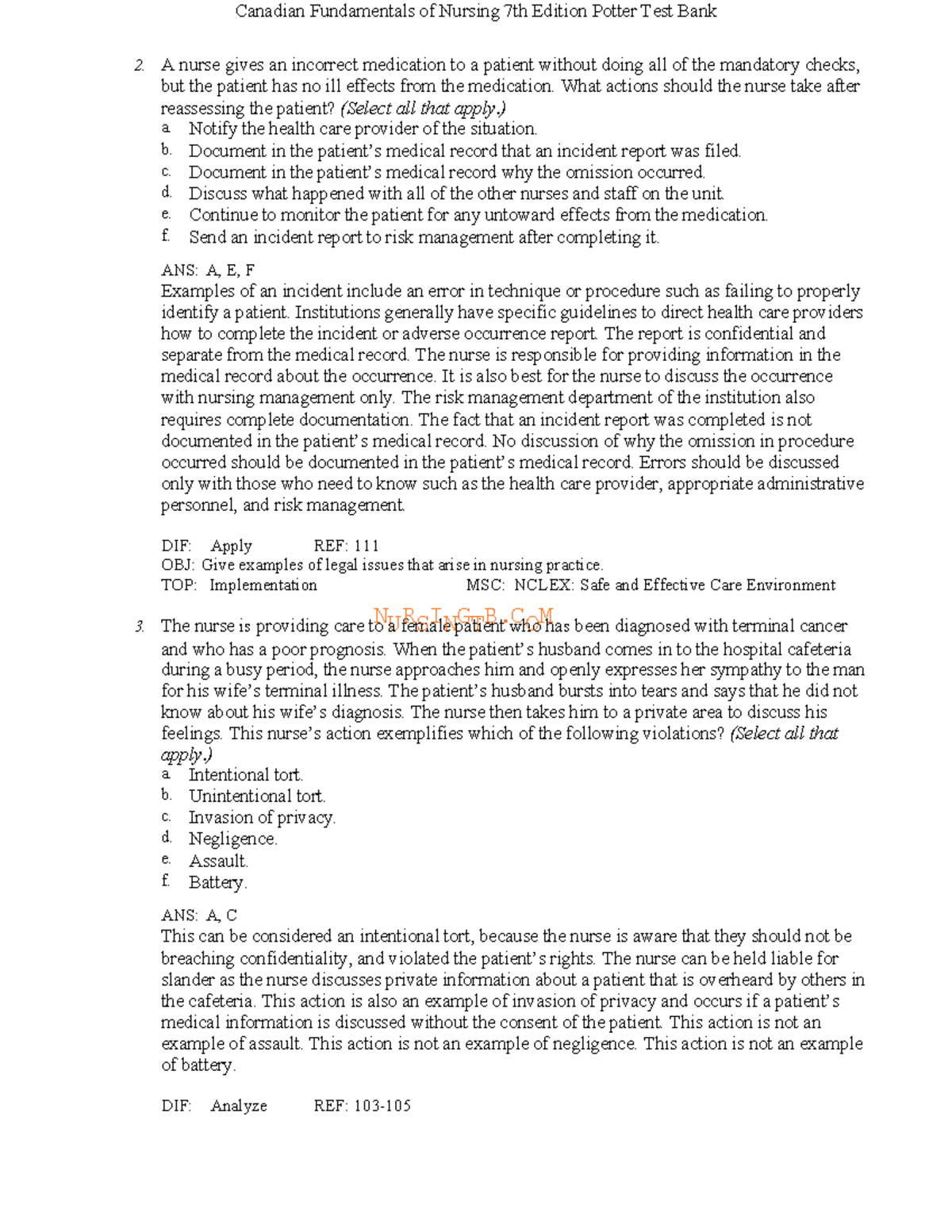 Canadian Fundamentals of Nursing 7th Ed. Potter Test Bank 2: Medication ...