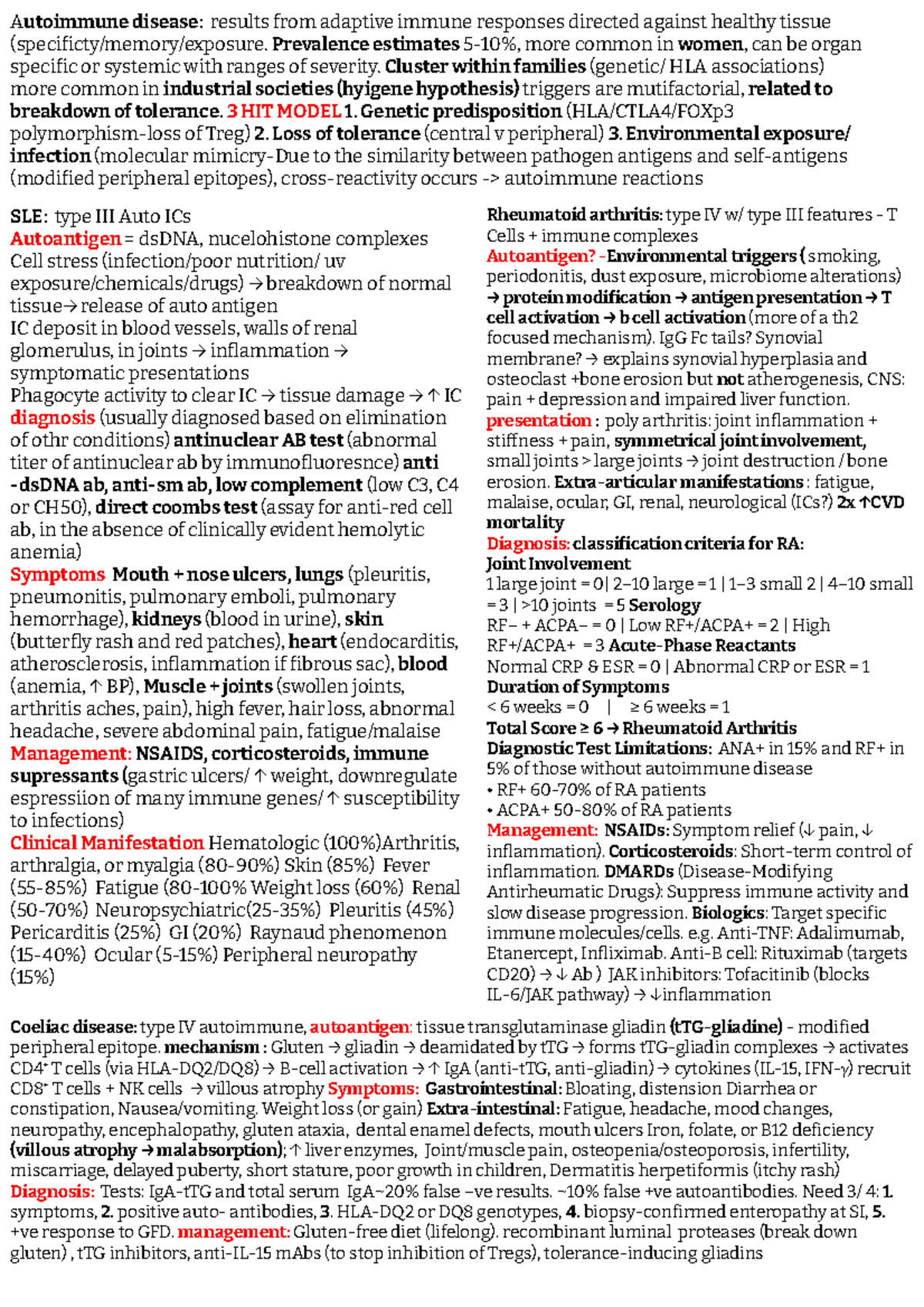 Immunology: Autoimmune Diseases and Hypersensitivity Mechanisms - Studocu