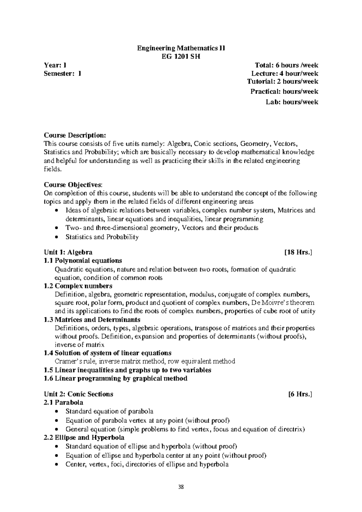 Engineering Mathematics II (EG 1201 SH) Lecture & Tutorial Notes - 38 ...