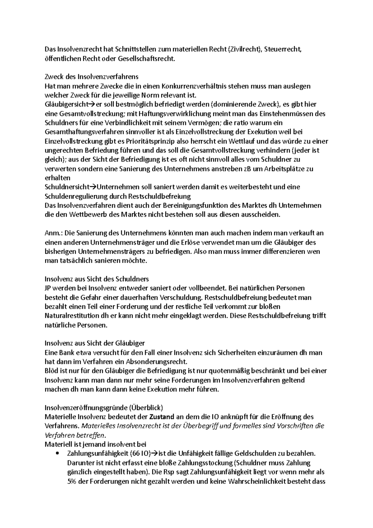 Insolvenzrecht Vorlesung: Wesentliche Aspekte und Struktur des Verfahrens -  Studocu