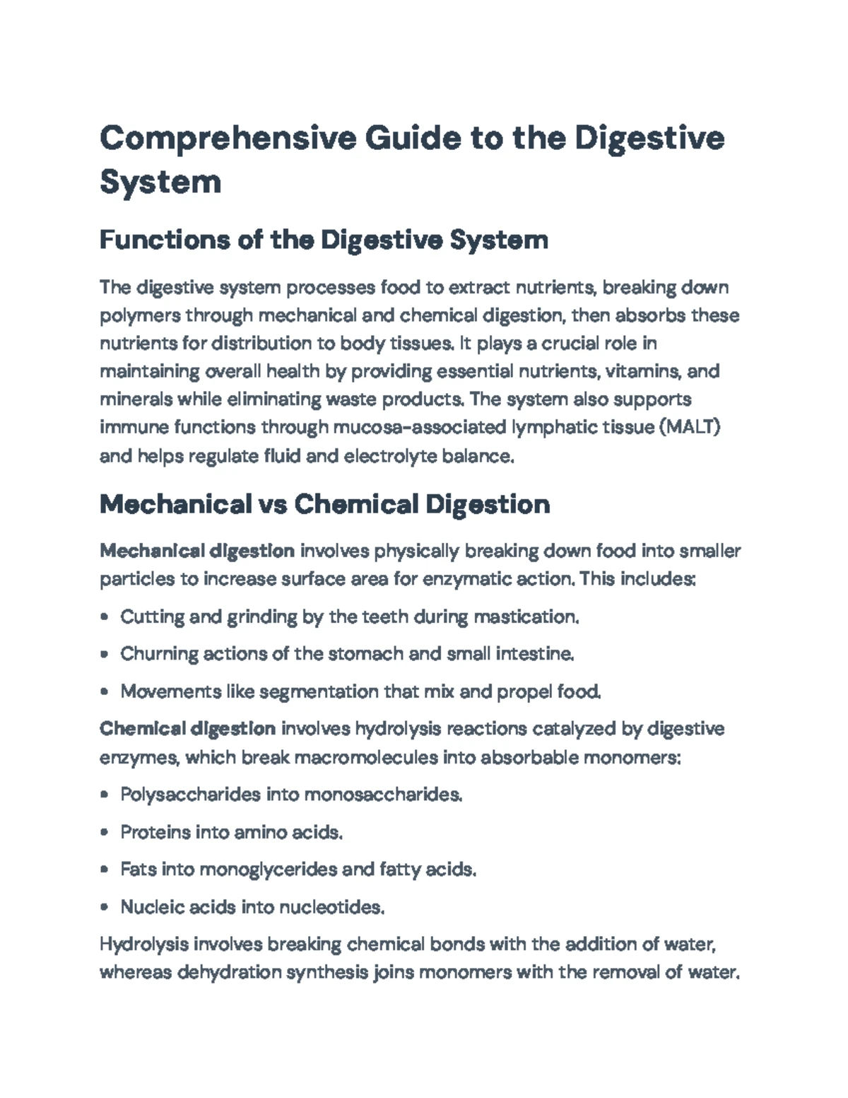 Guided Notes for the Digestive System (BIOL 101) - Part I Overview ...