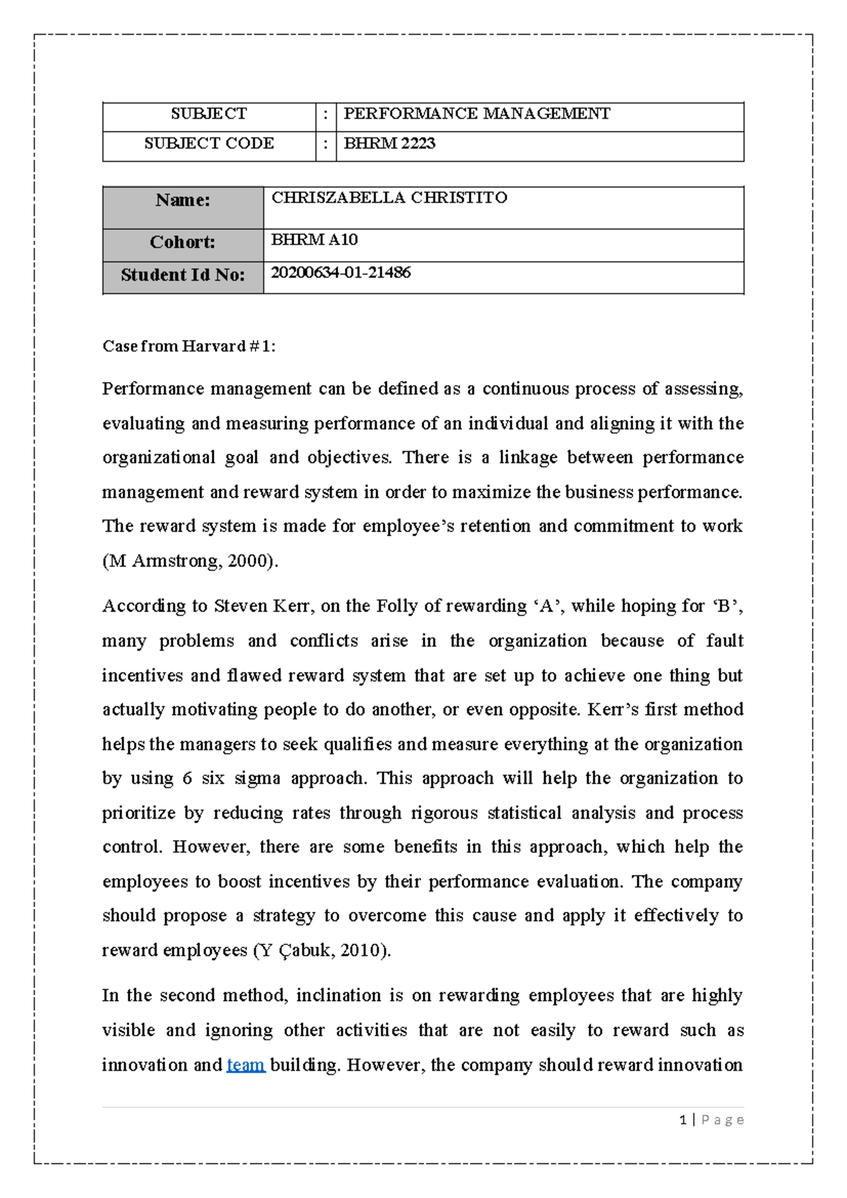 Case Study on Performance Management: Insights for BHRM 2223 - Studocu