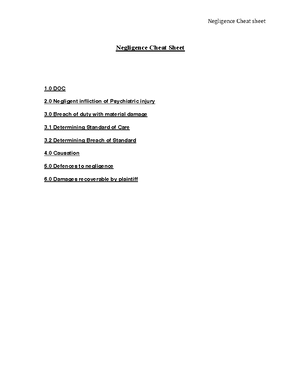 Negligence Analysis chart - NEGLIGENCE ANALYSIS Duty Harm Cause in Fact ...