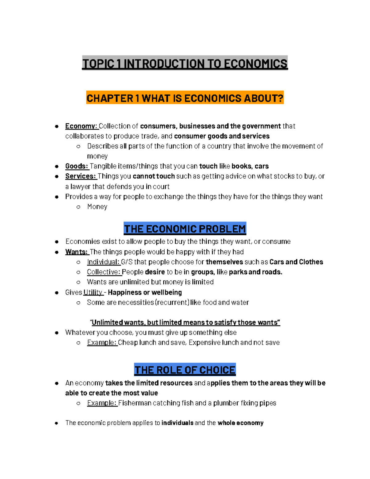 ECO 101: Topic 1 - Introduction to Economics and Key Concepts - Studocu