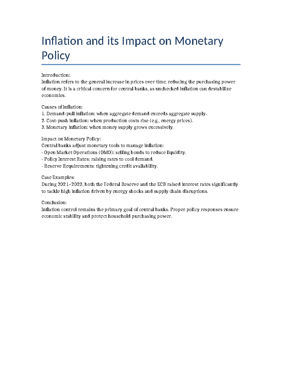 Inflation and Its Impact on Monetary Policy: A Comprehensive Overview ...