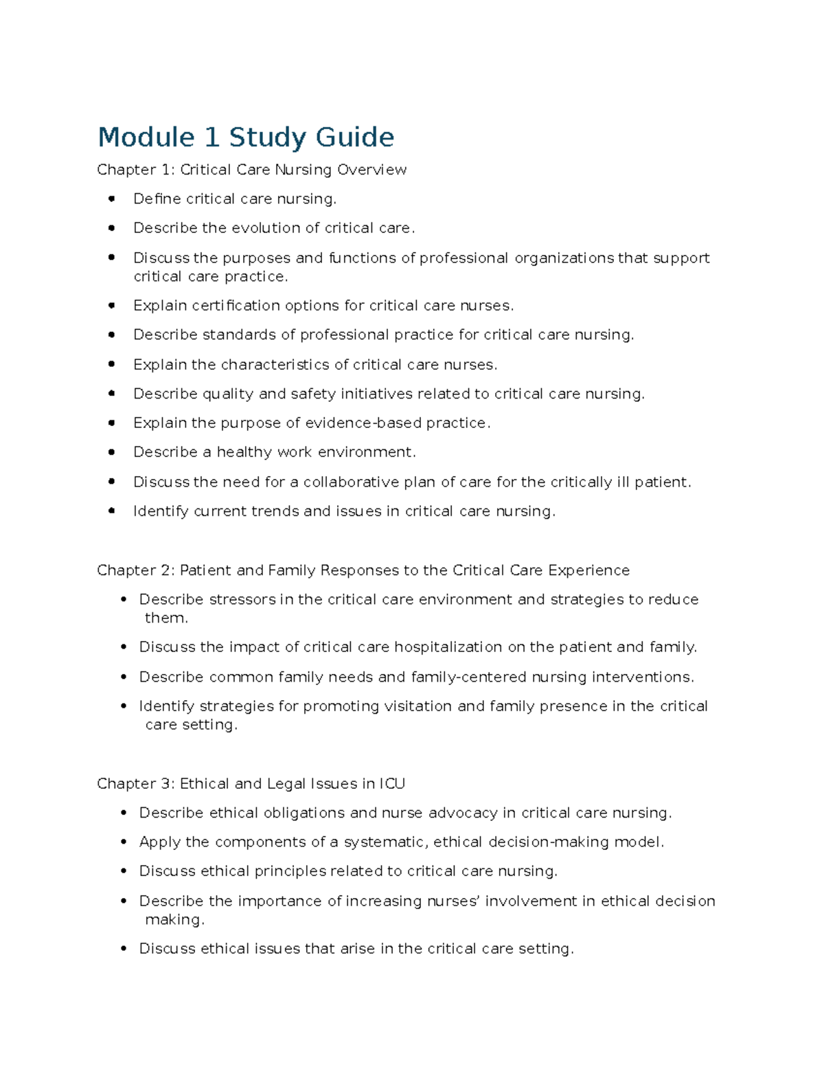 NUR 450 Final Exam Study Guide: Critical Care Nursing Overview - Studocu