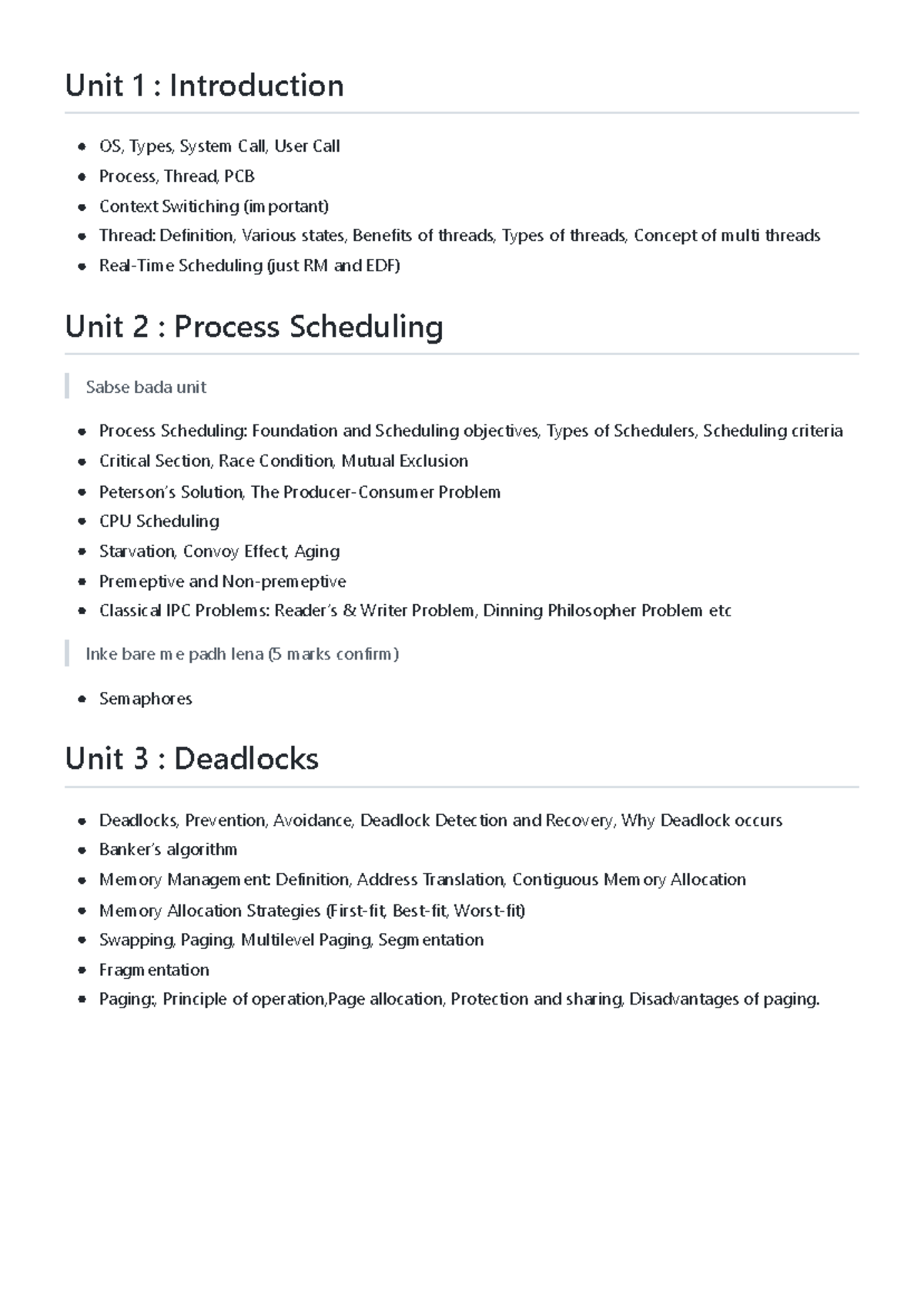 OS Unit 1-3: Key Concepts, Scheduling, and Deadlocks (Practice Qs ...