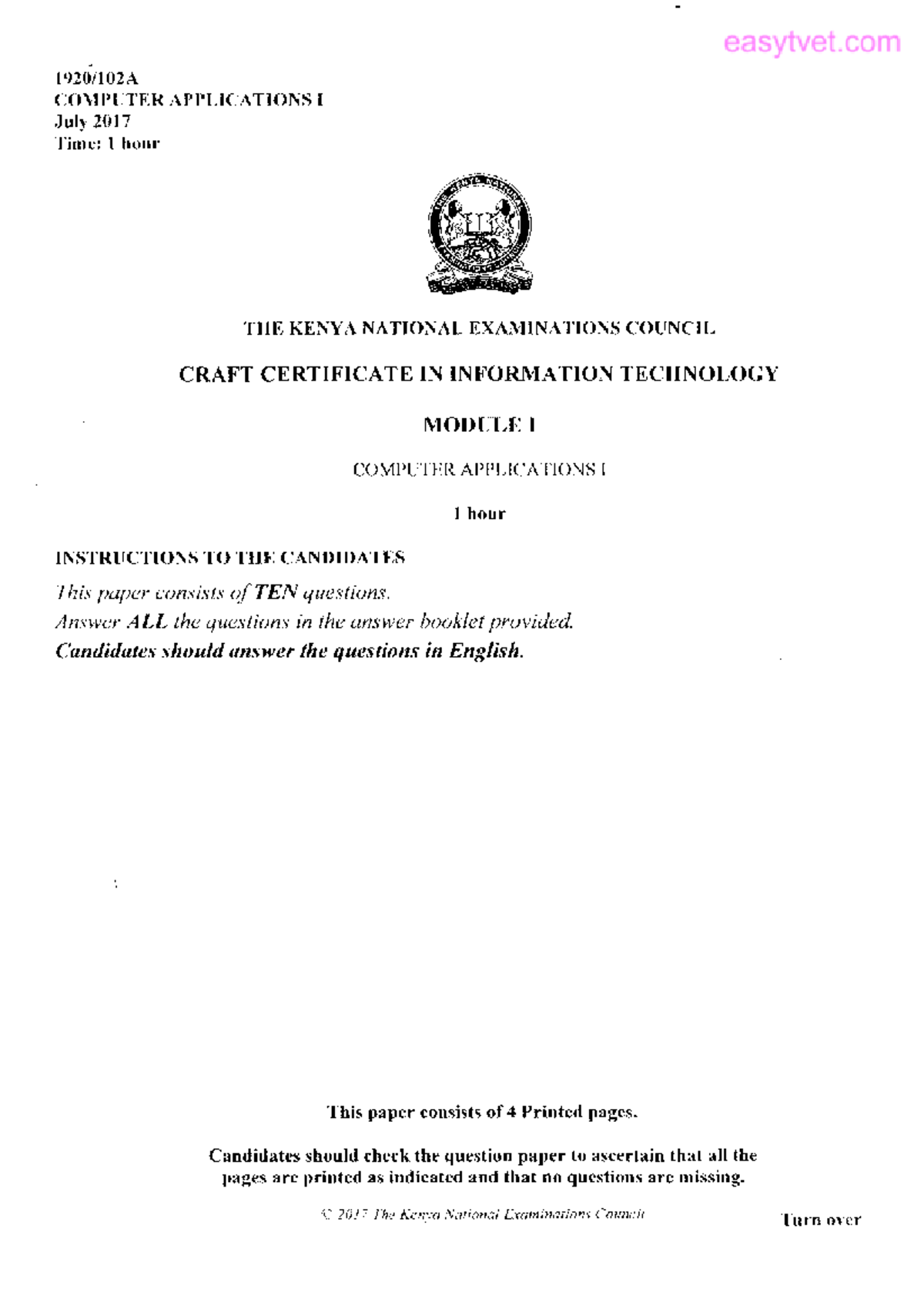 COMPUTER APPLICATIONS I - July 2017 Exam Revision Notes - Studocu