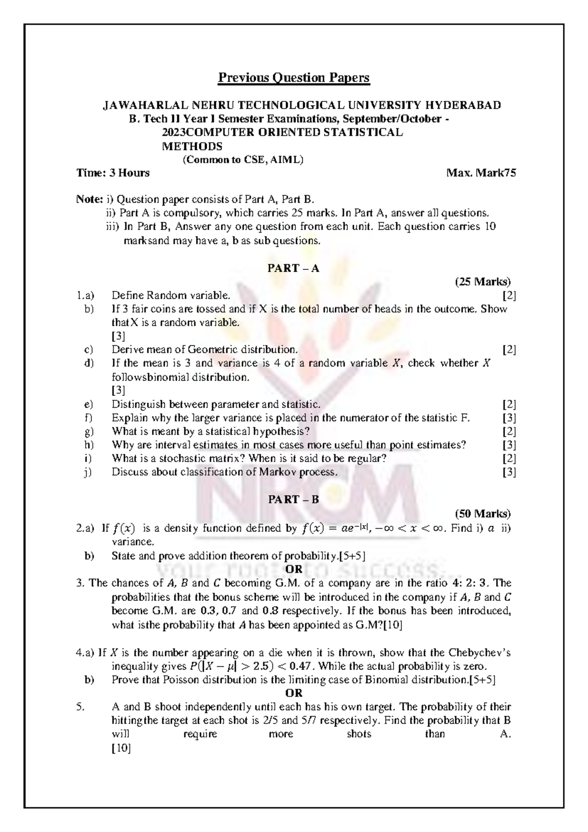 COSM Previous Question Papers - JNTUH B.Tech II Year I Sem 2023 - Studocu