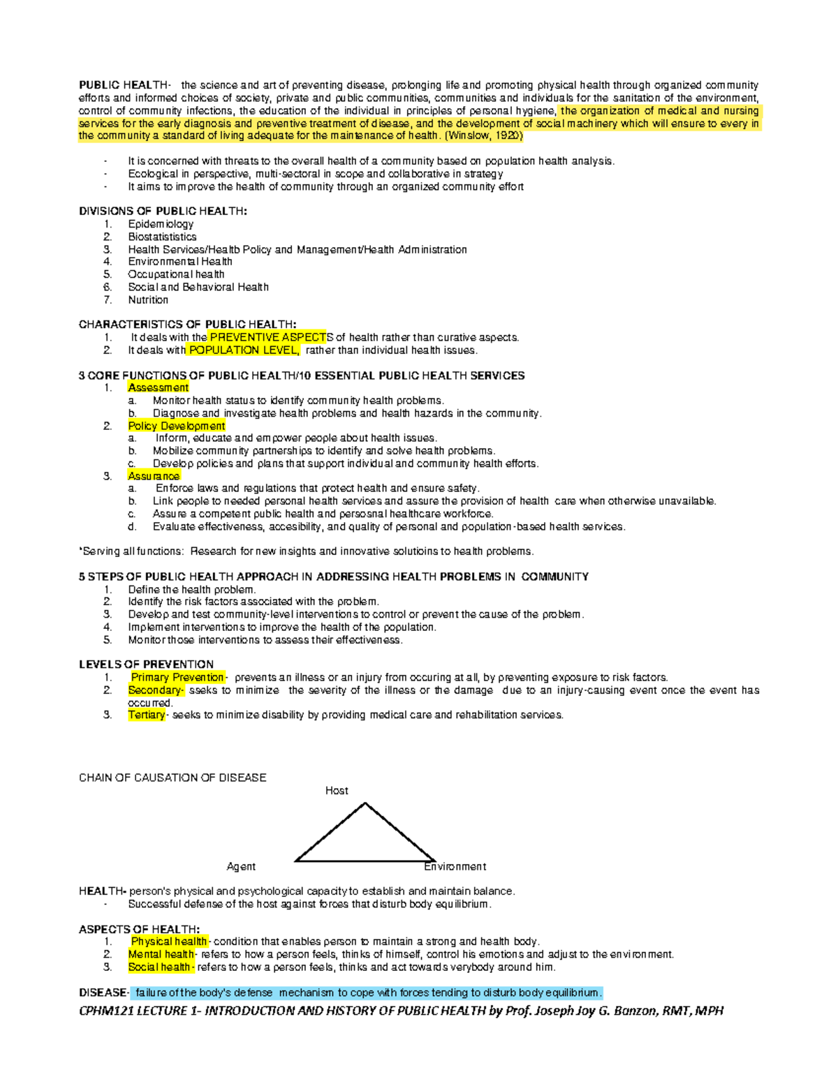 CPHM Lesson 1 - PUBLIC HEALTH- the science and art of preventing ...