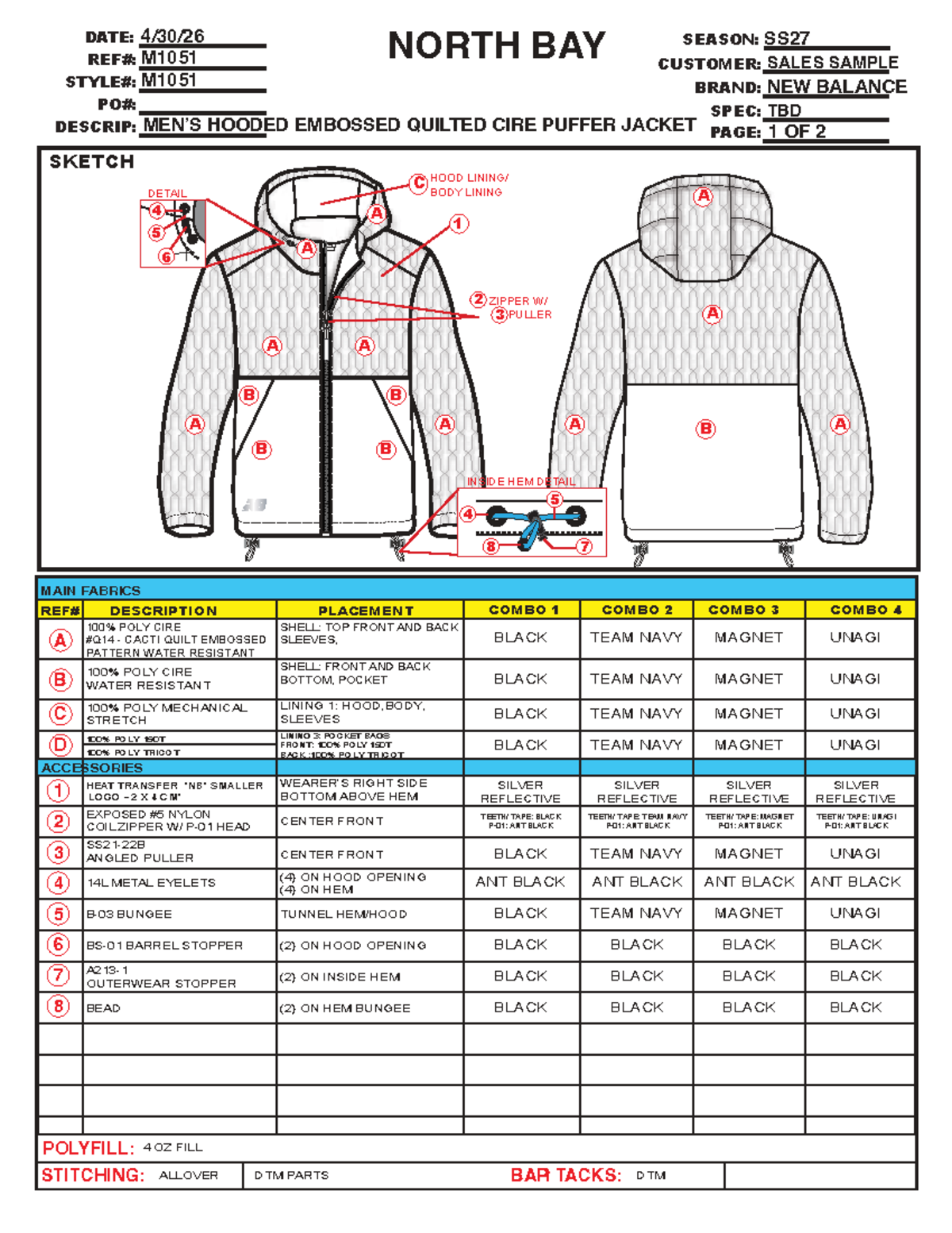 M1051 Techpack: Hooded Quilted Puffer Jacket Design Sheet - Studocu