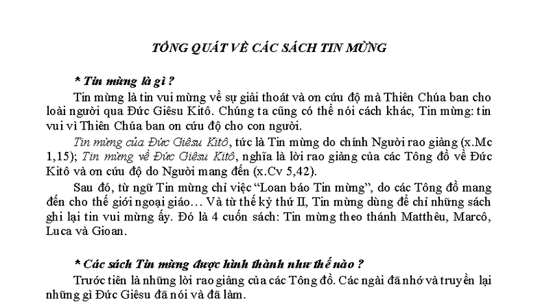 BỐN SÁCH TIN MỪNG - TỔNG QUÁT VÀ ĐẶC ĐIỂM CHÍNH - Document Preview