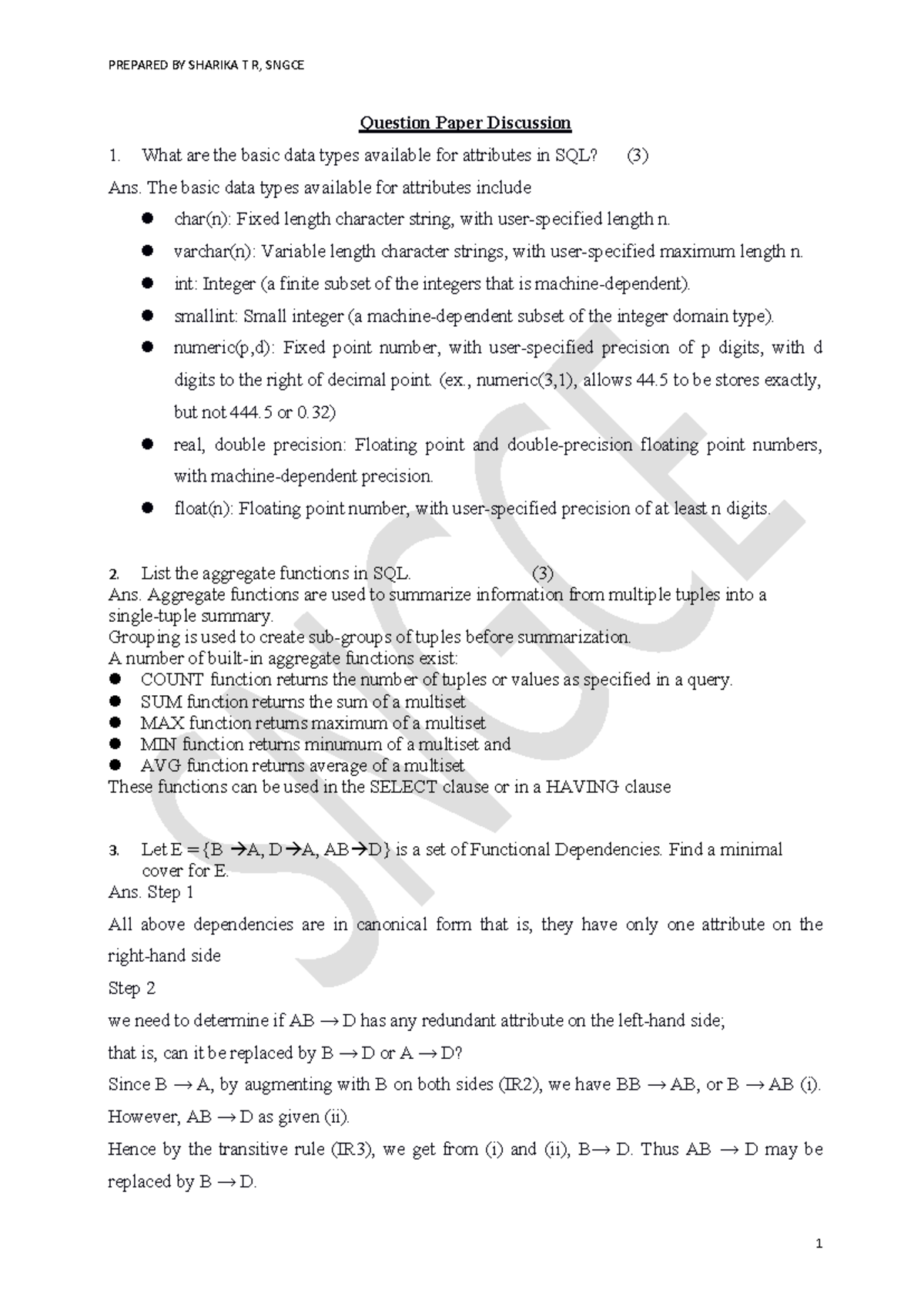 SQL Data Types and Functional Dependencies: Module 3 & 4 QP Discussion ...