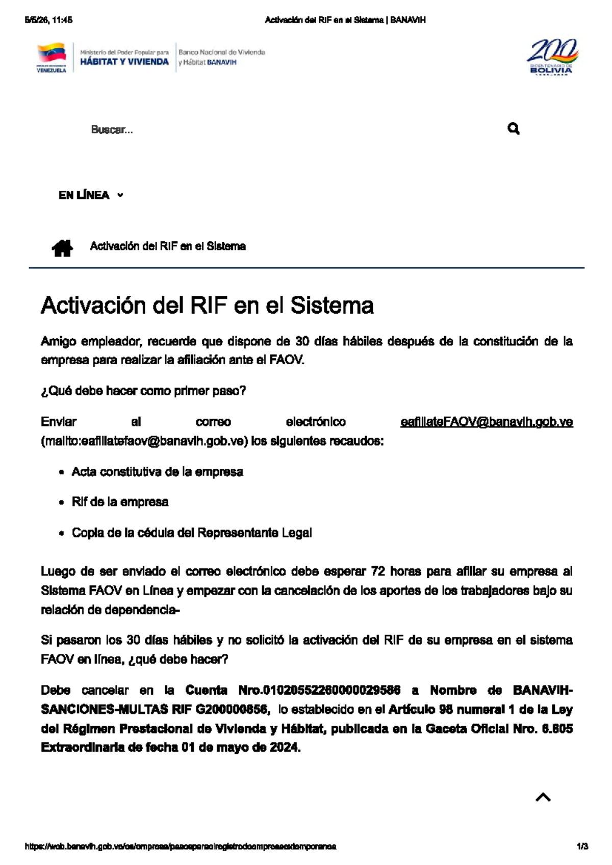 Activación del RIF en el Sistema FAOV - BANAVIH 200 HÁBITAT Y VIVIENDA ...