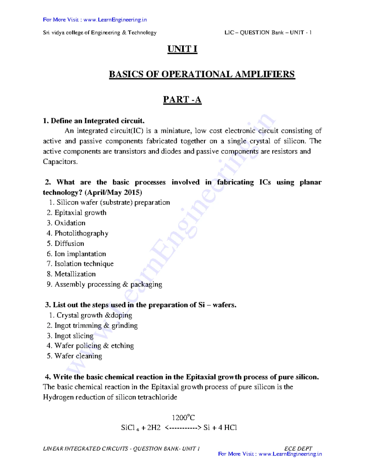 EE3402 Final Exam LIC Notes Question Bank - Linear Integrated Circuits ...