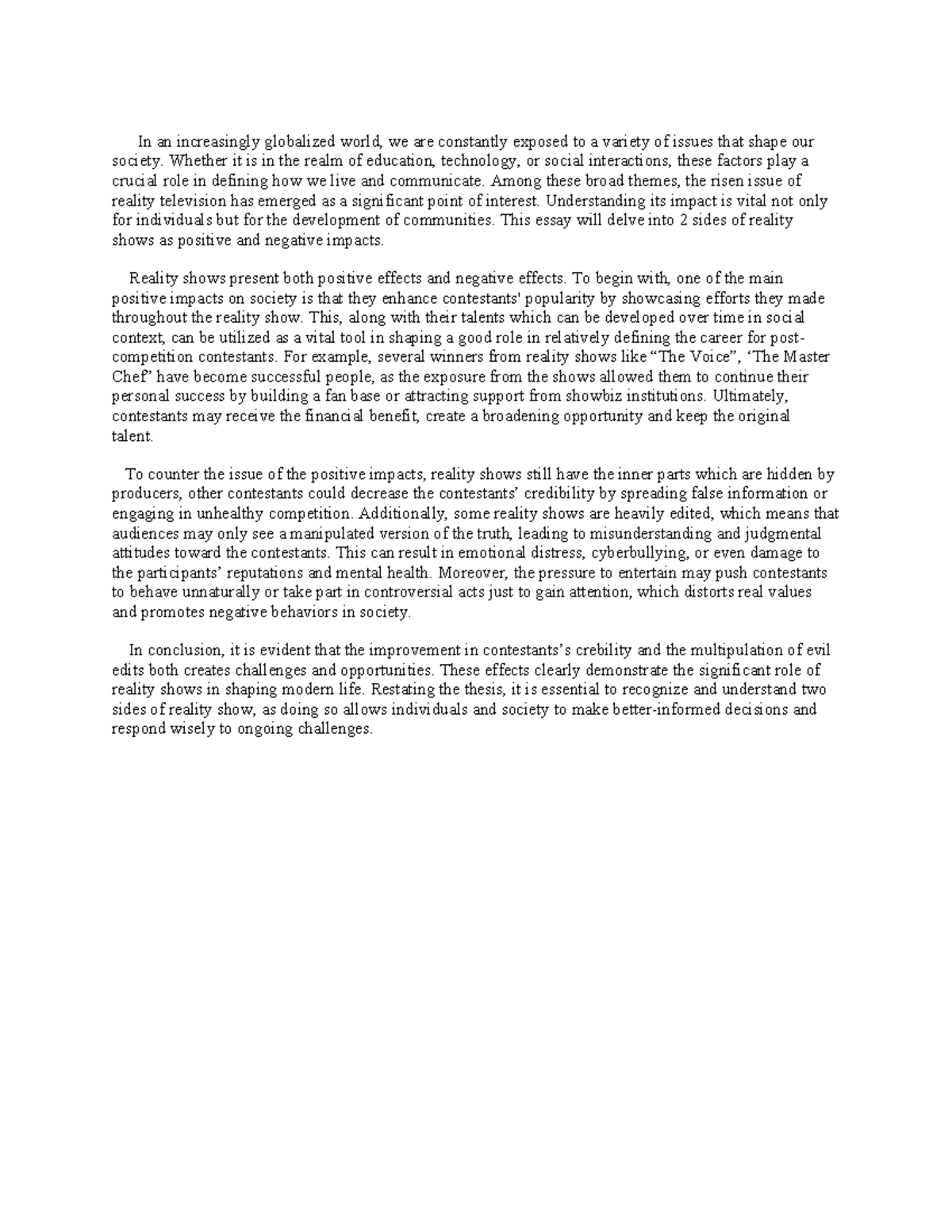 Reality Shows: Analyzing Positive & Negative Impacts - Essay Notes ...
