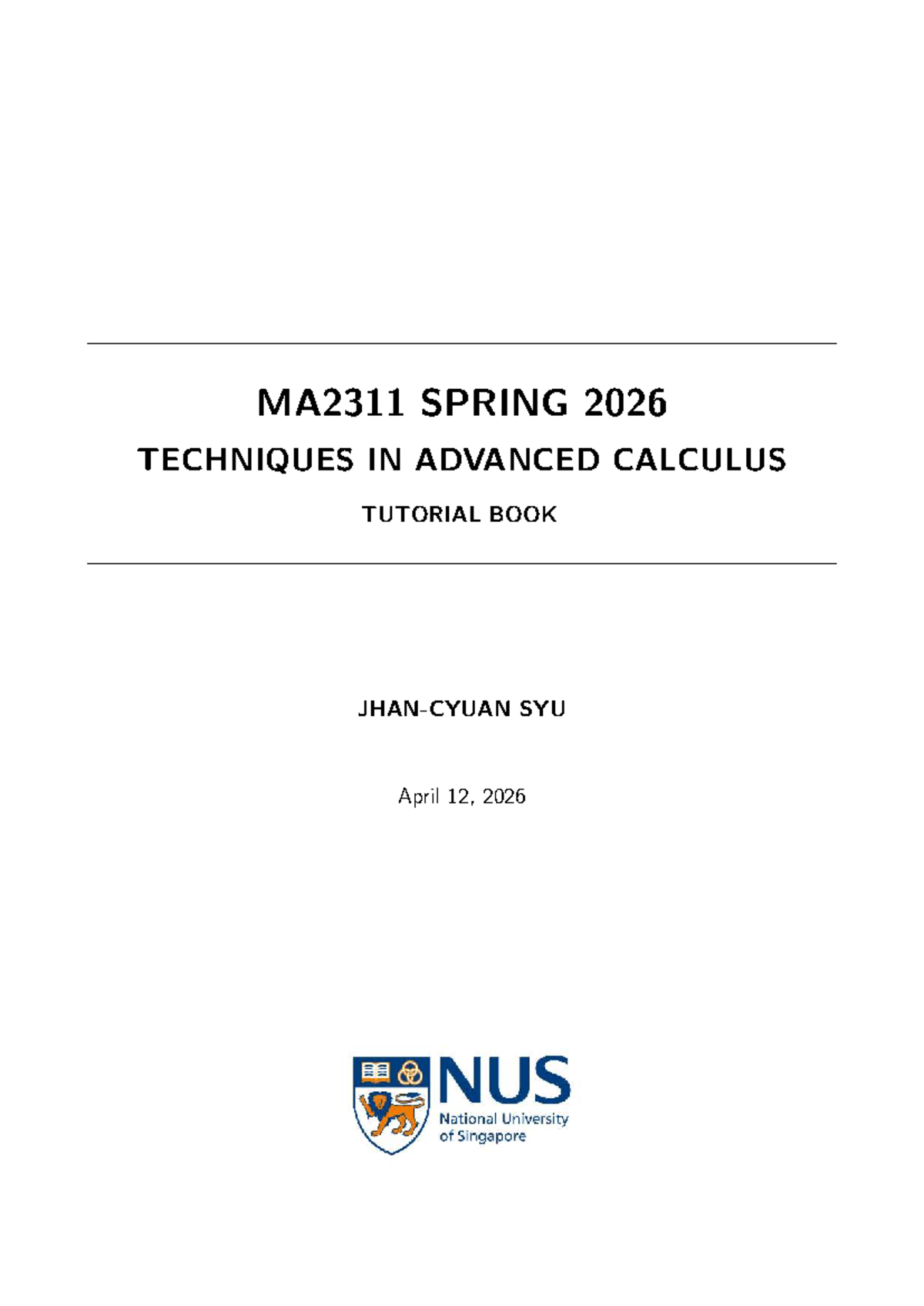 MA2311 SPRING 2026 ADVANCED CALCULUS TUTORIAL BOOK - Document Preview